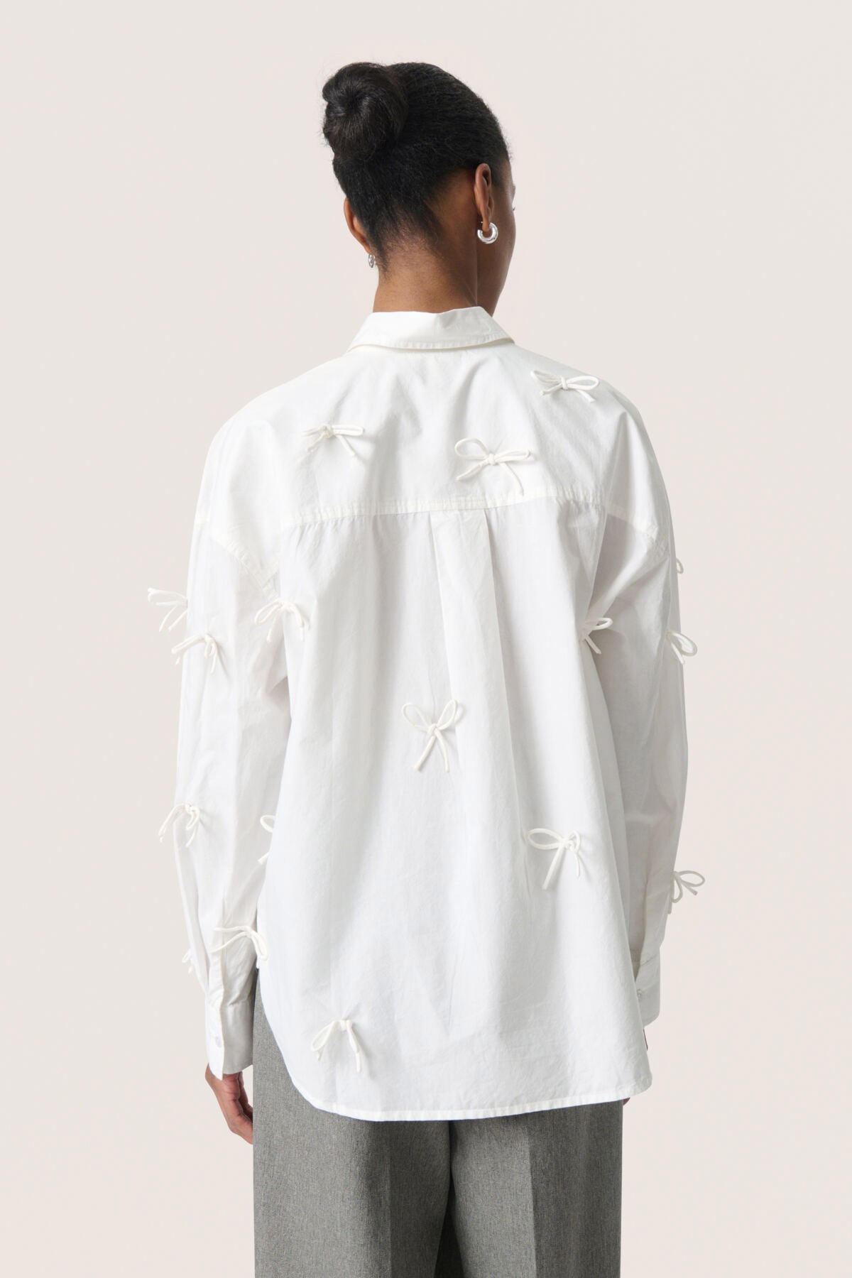 Soaked in Luxury Joa Bow Embellished Shirt - Broken White