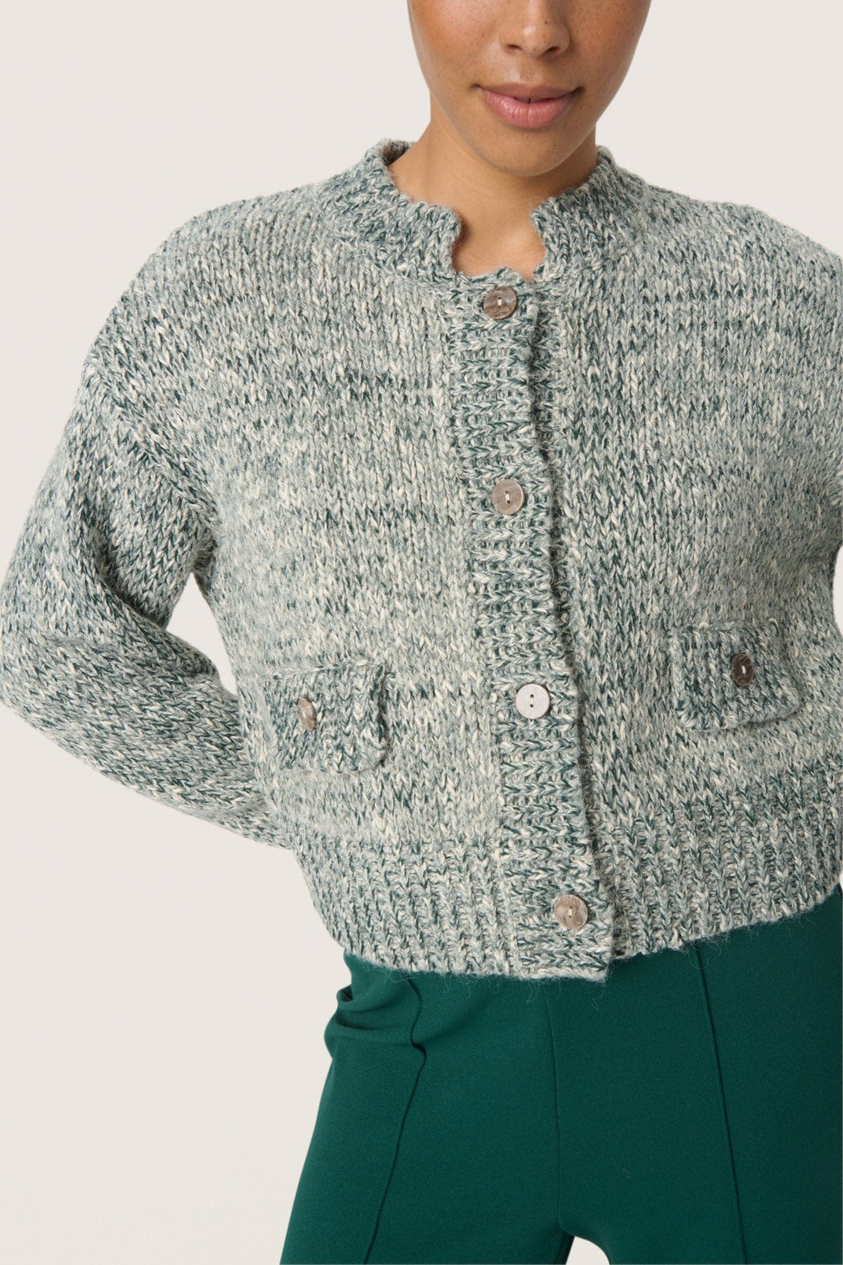 Soaked in Luxury Kamelia Chunky Cardigan - Rain Forest Melange