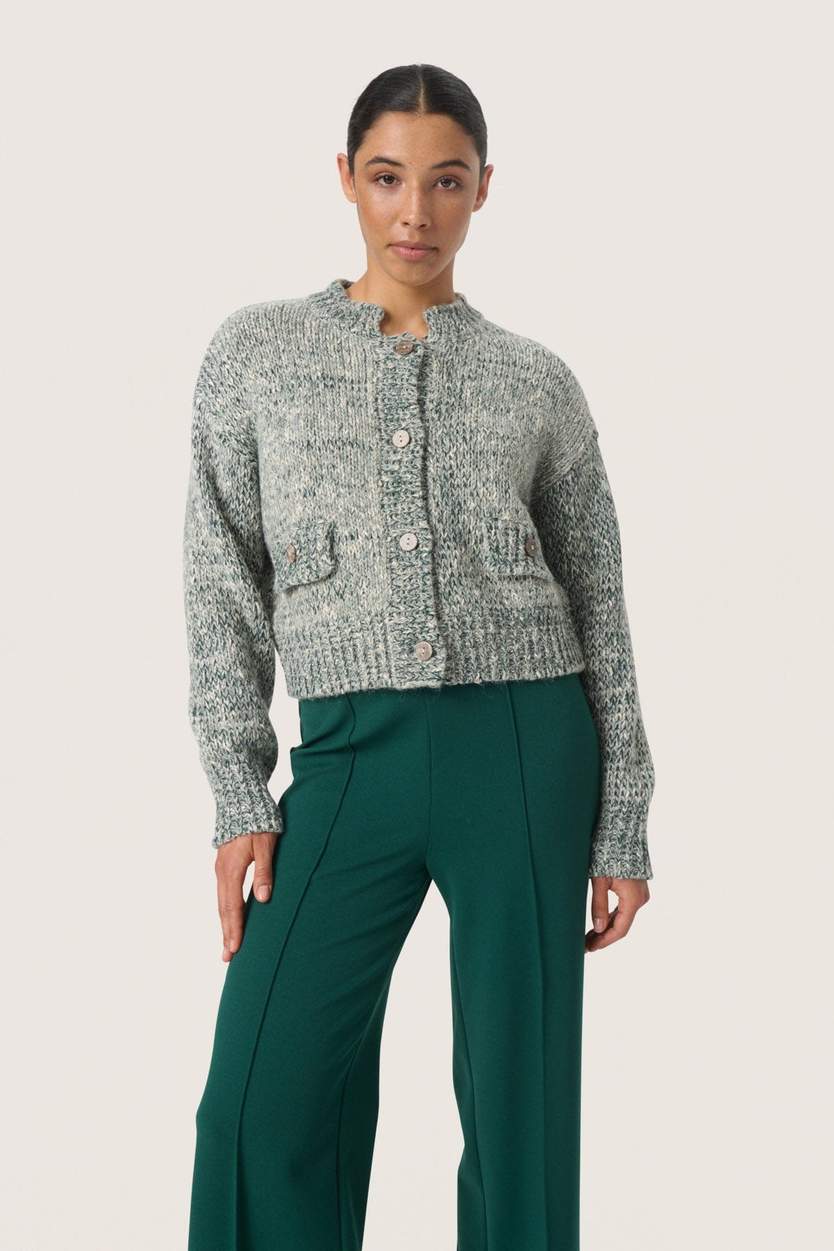 Soaked in Luxury Kamelia Chunky Cardigan - Rain Forest Melange