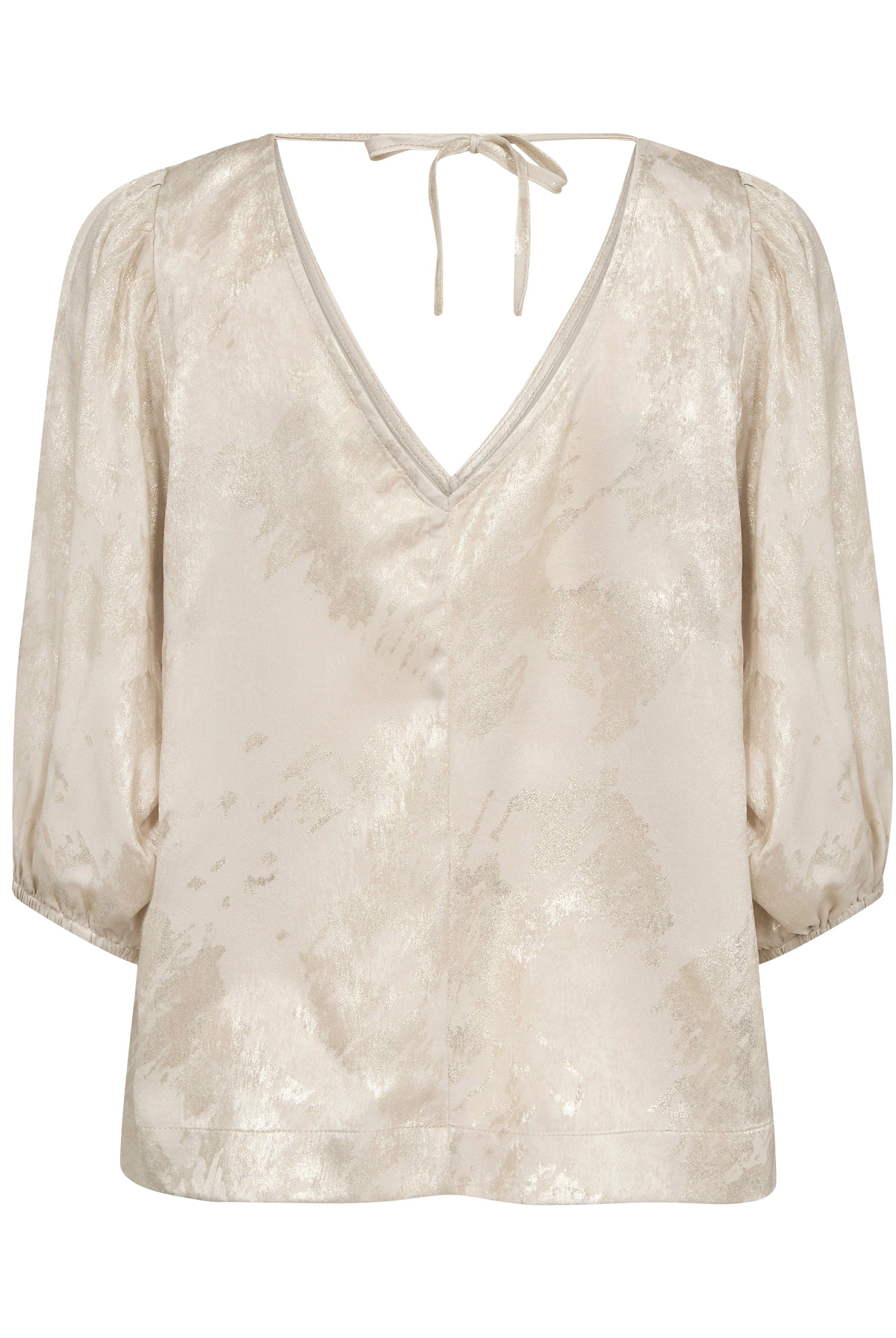 Soaked in Luxury Kitty Blouse - Ancient Scroll Metallic Print