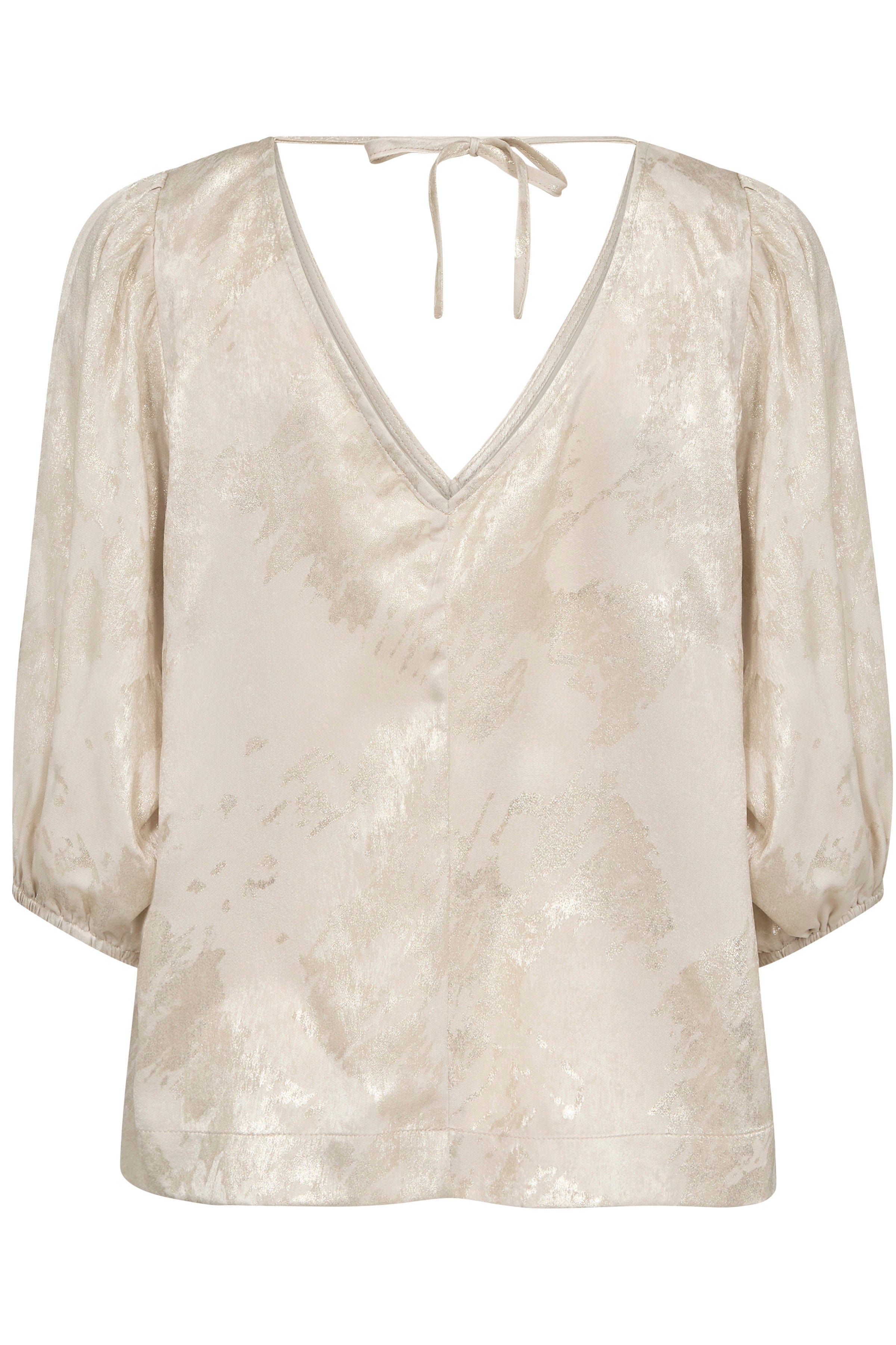 Soaked in Luxury Kitty Blouse - Ancient Scroll Metallic Print