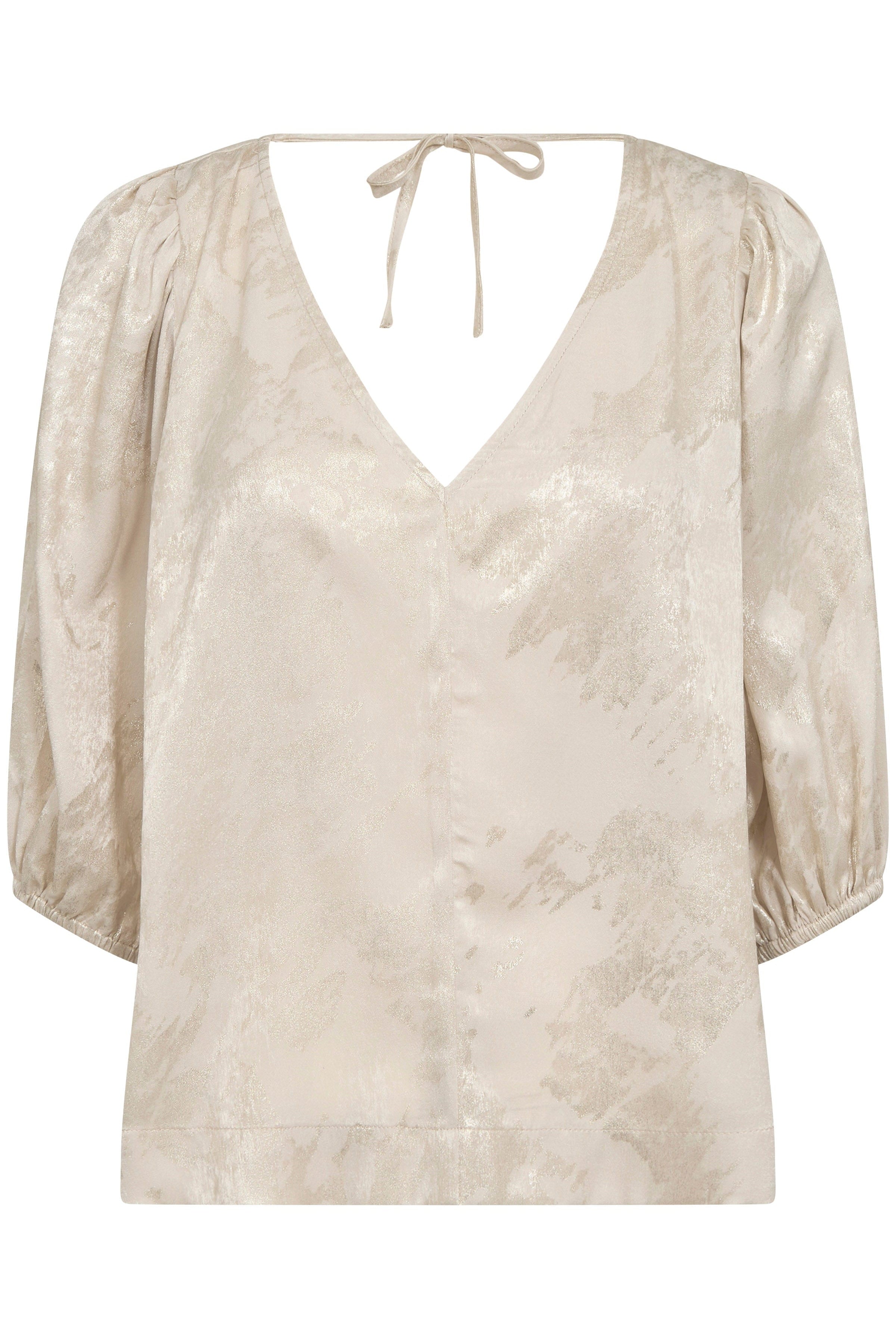 Soaked in Luxury Kitty Blouse - Ancient Scroll Metallic Print