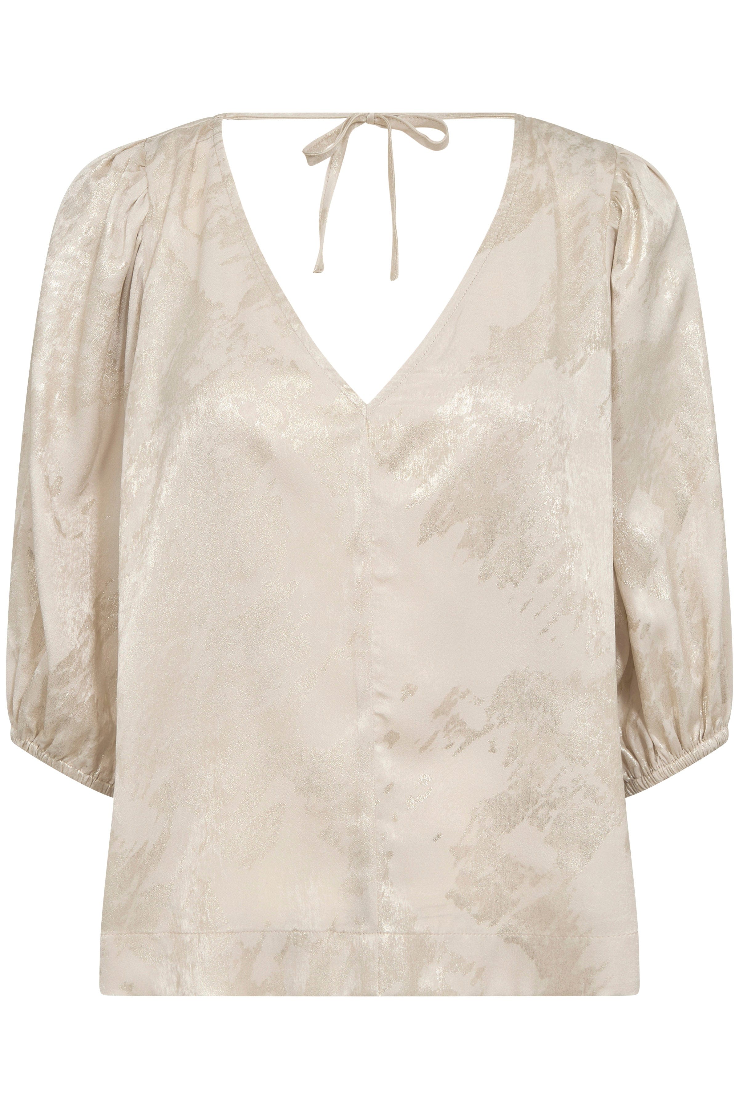 Soaked in Luxury Kitty Blouse - Ancient Scroll Metallic Print