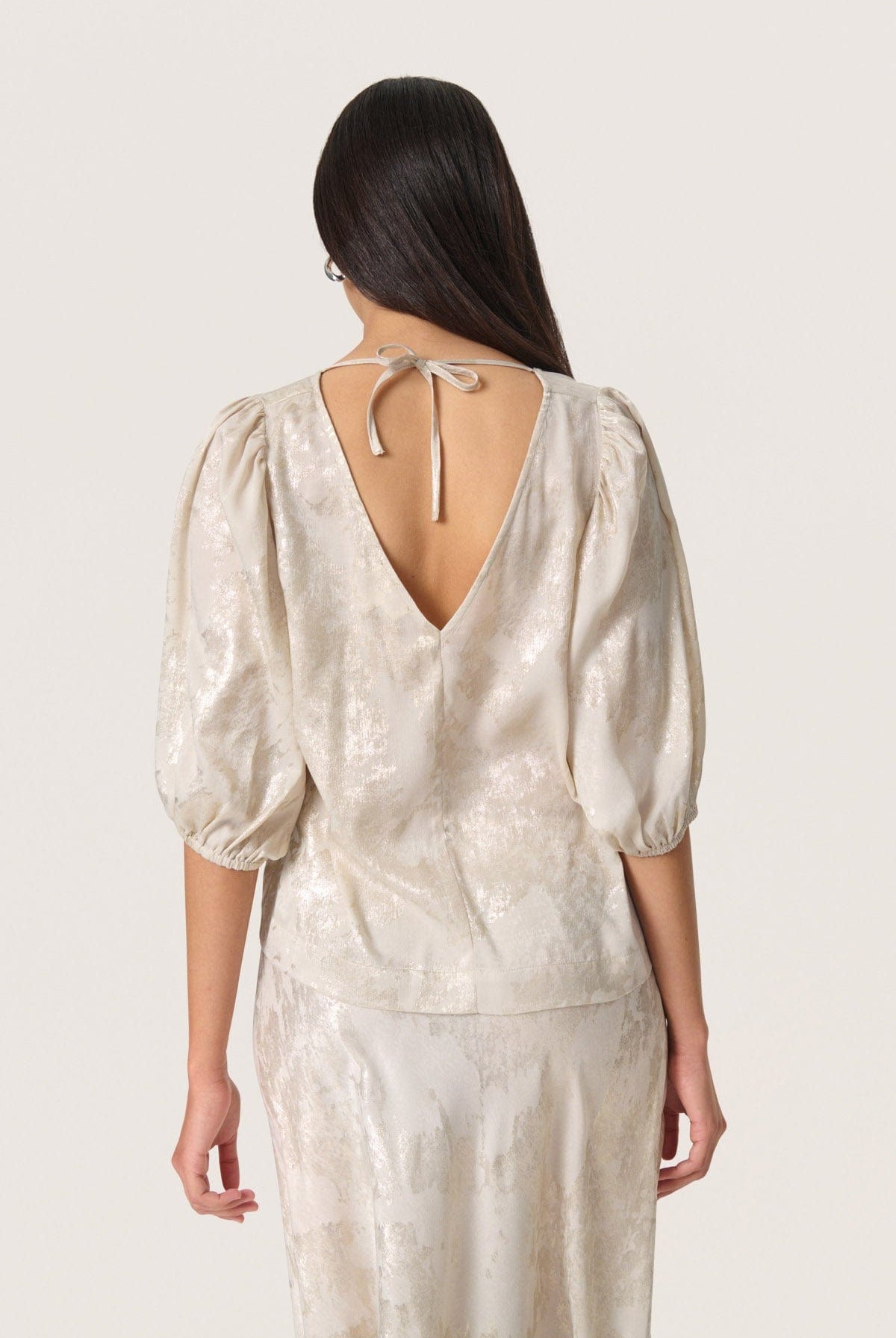 Soaked in Luxury Kitty Blouse - Ancient Scroll Metallic Print