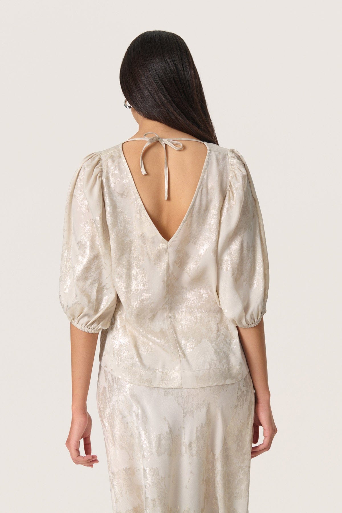 Soaked in Luxury Kitty Blouse - Ancient Scroll Metallic Print