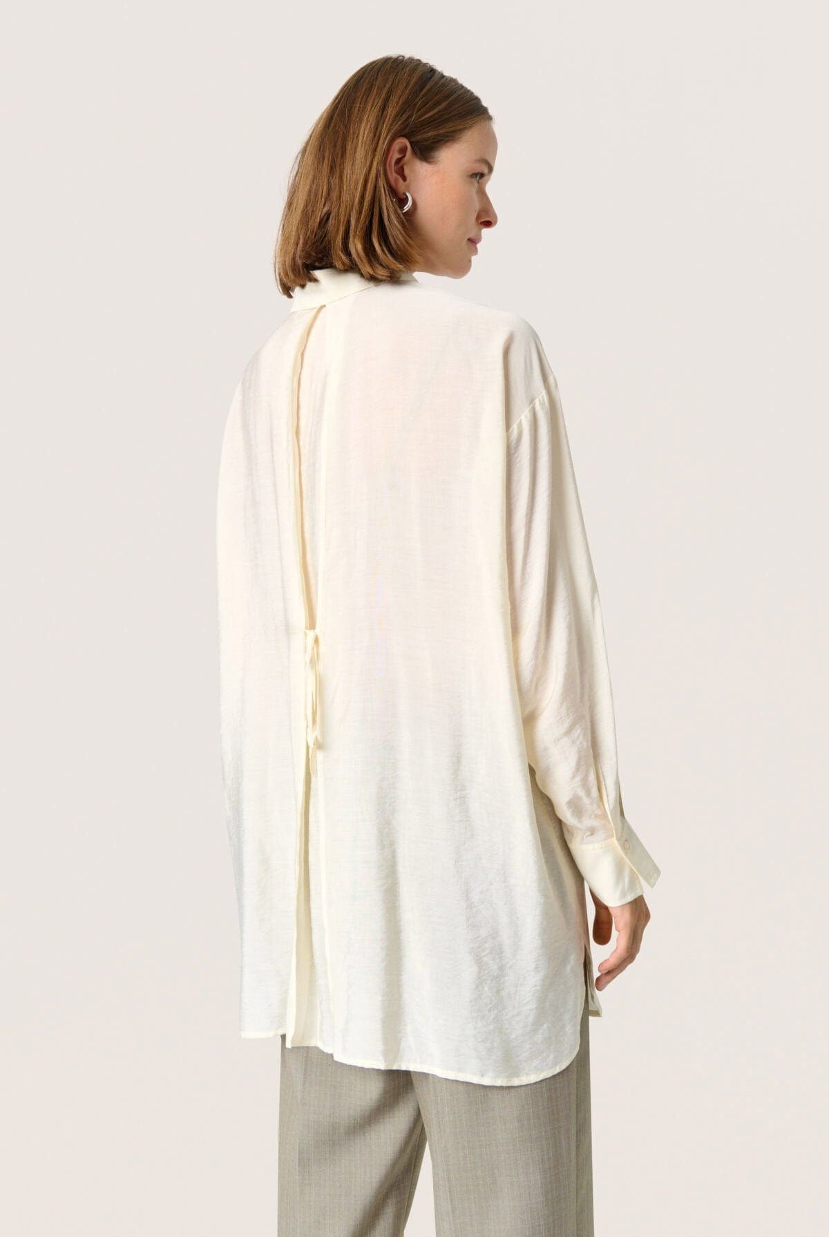 Soaked in Luxury Leodora Back Tie Long Shirt - Whisper White