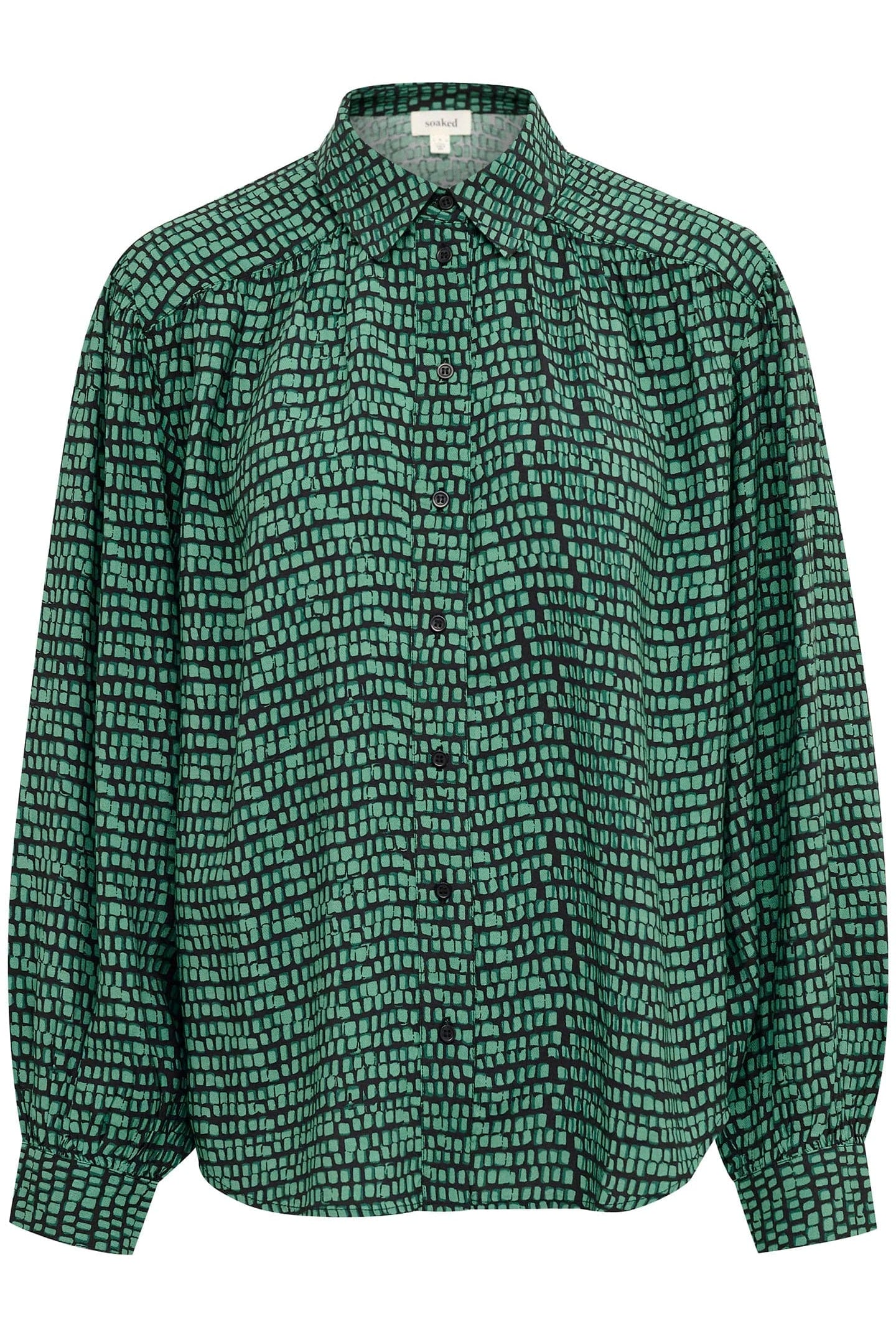 Soaked in Luxury Makena Ebba Printed Shirt - Bottle Green Square Print