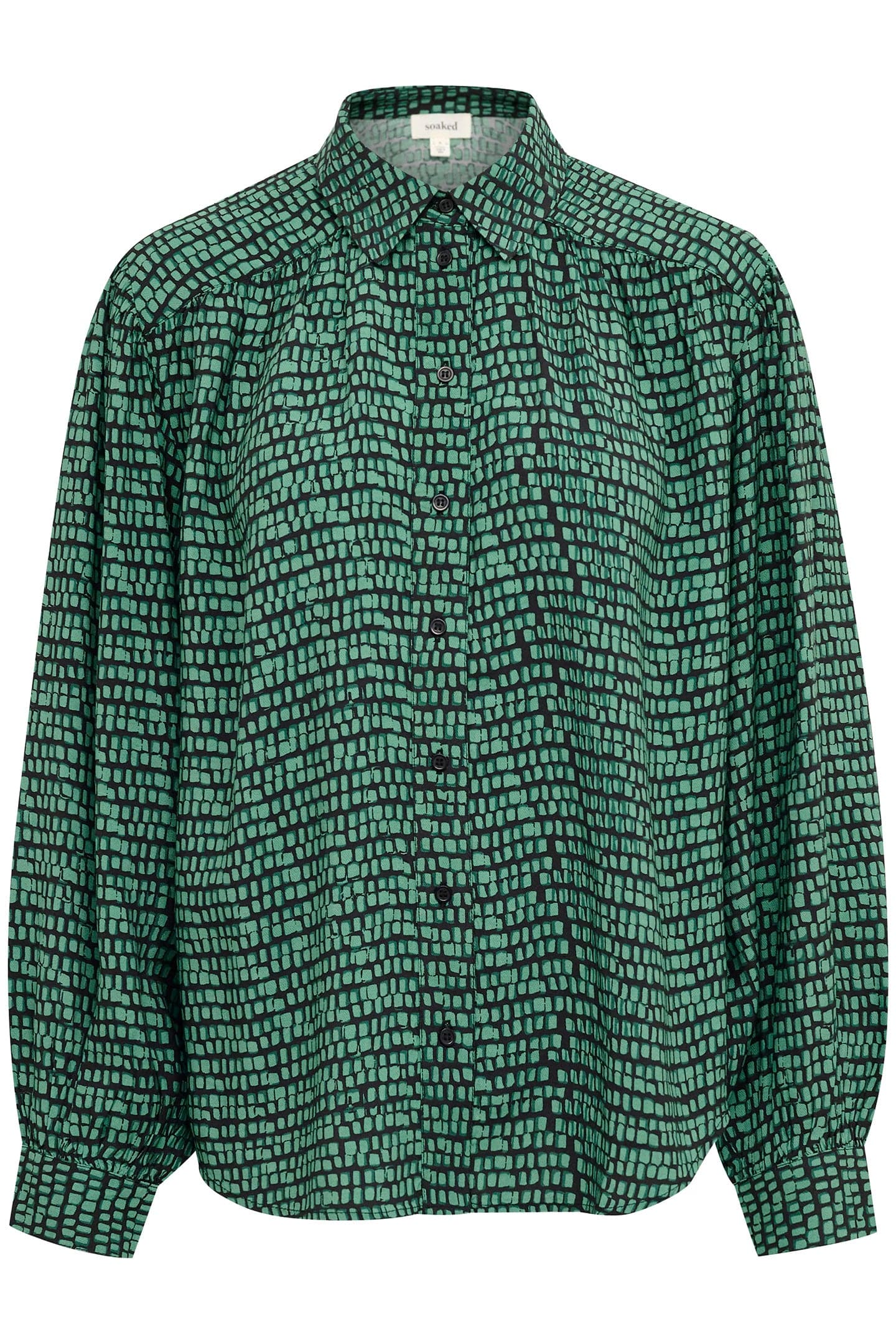 Soaked in Luxury Makena Ebba Printed Shirt - Bottle Green Square Print