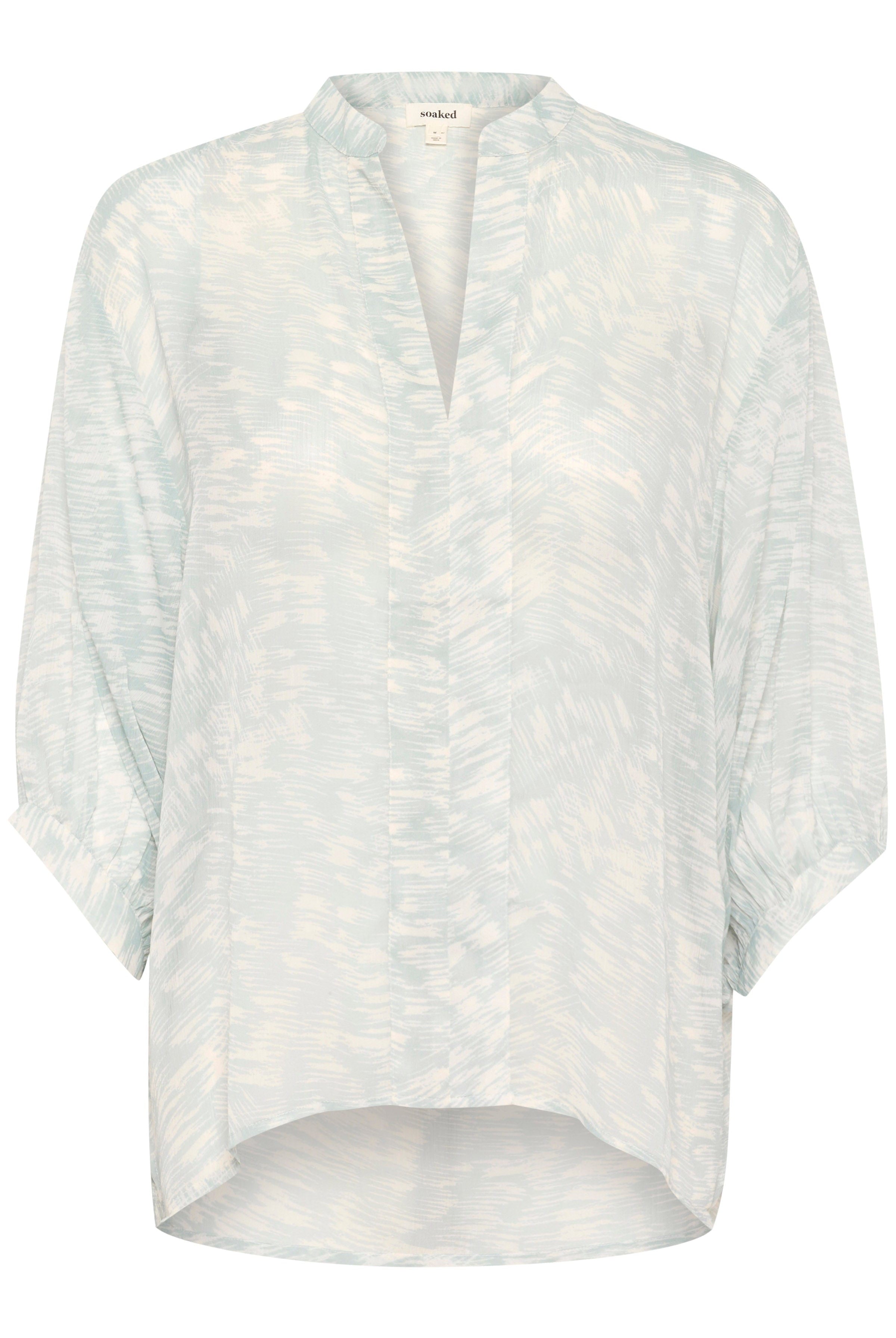 Soaked in Luxury Marta Amily 3/4 Sleeve Blouse - Silver Blue Stroke Print