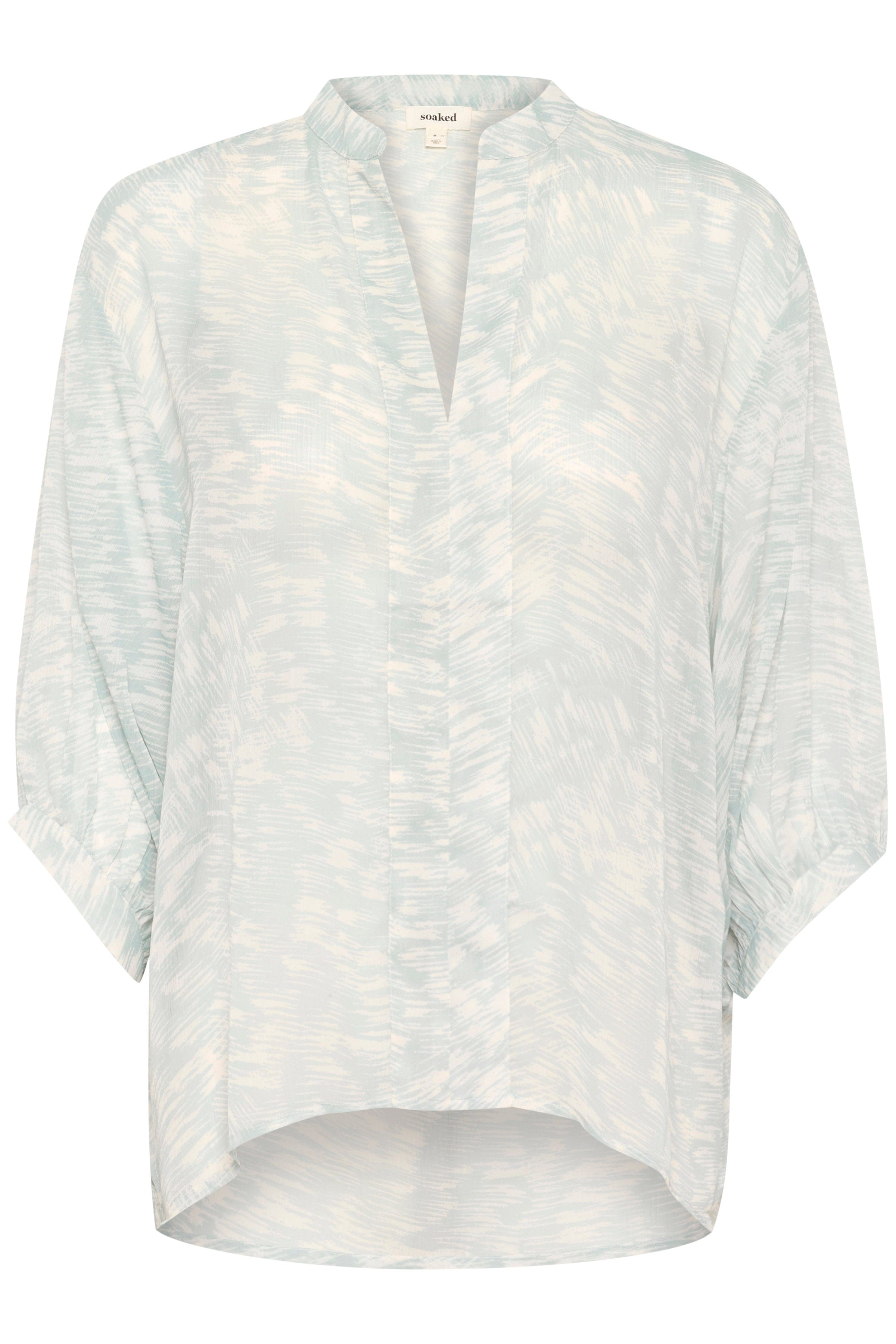 Soaked in Luxury Marta Amily 3/4 Sleeve Blouse - Silver Blue Stroke Print