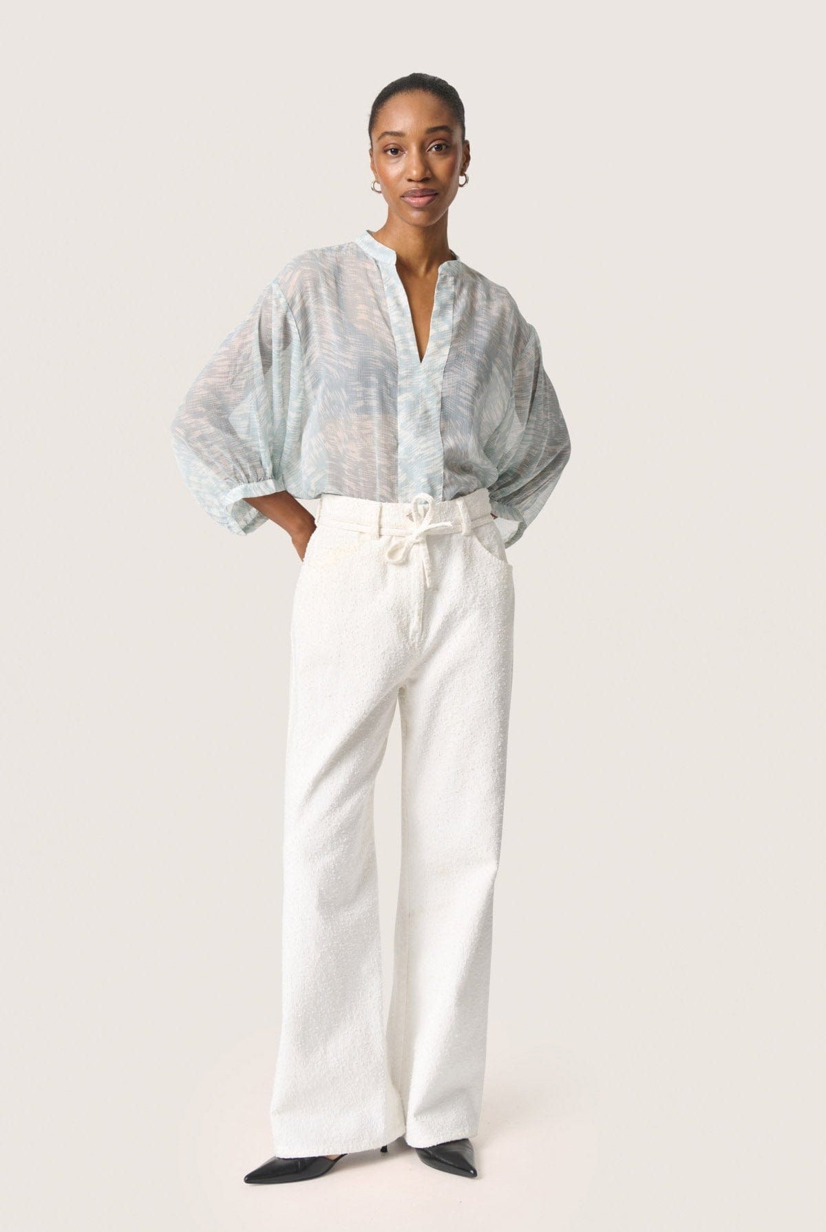 Soaked in Luxury Marta Amily 3/4 Sleeve Blouse - Silver Blue Stroke Print