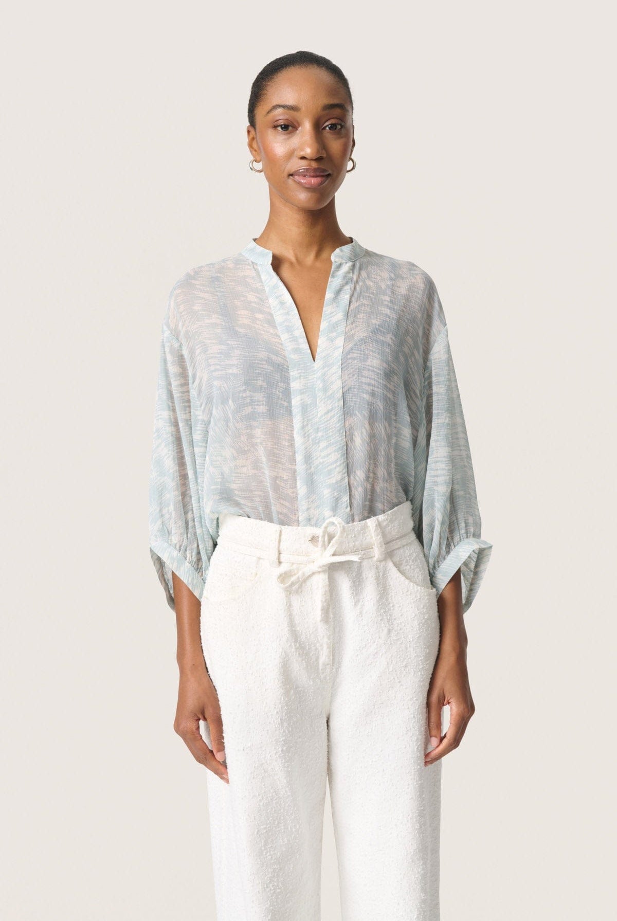 Soaked in Luxury Marta Amily 3/4 Sleeve Blouse - Silver Blue Stroke Print
