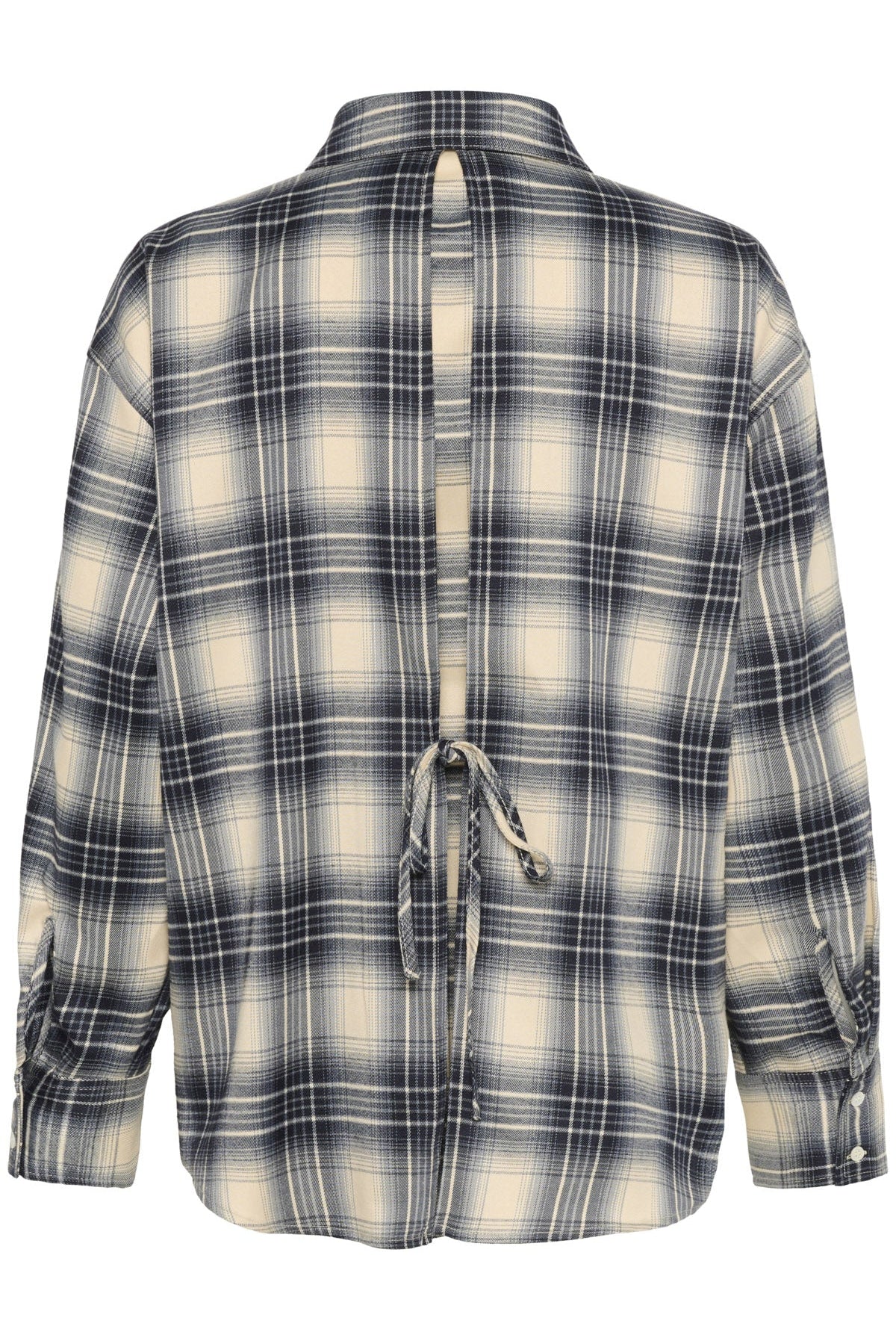 Soaked in Luxury Pamala Check Tie Detail Back Shirt - Navy Checks