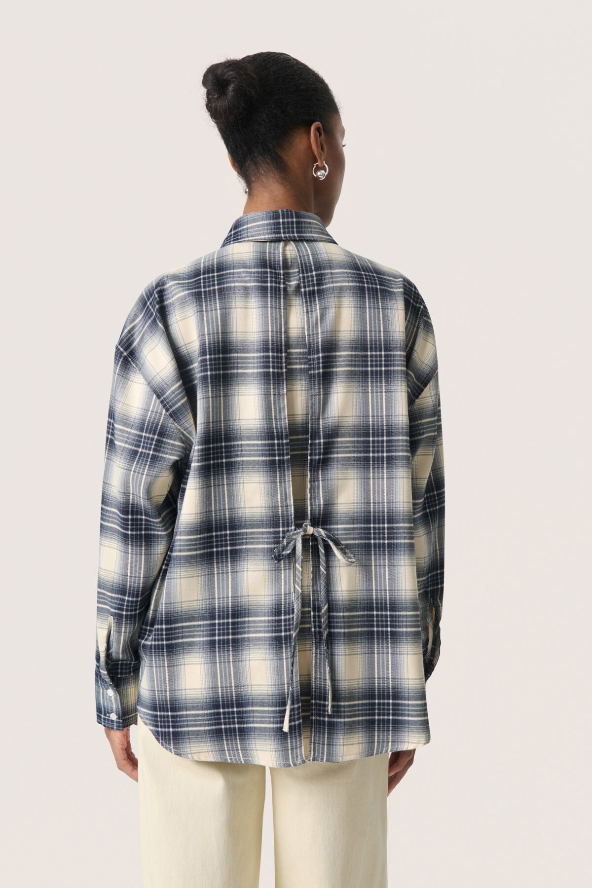 Soaked in Luxury Pamala Check Tie Detail Back Shirt - Navy Checks