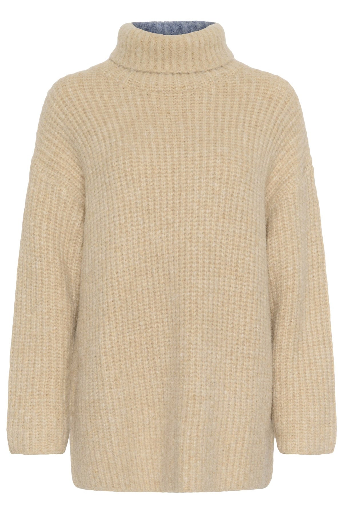 Soaked in Luxury Pleoni Contrast Back Wool Blend Jumper - Doeskin and Blue Melange