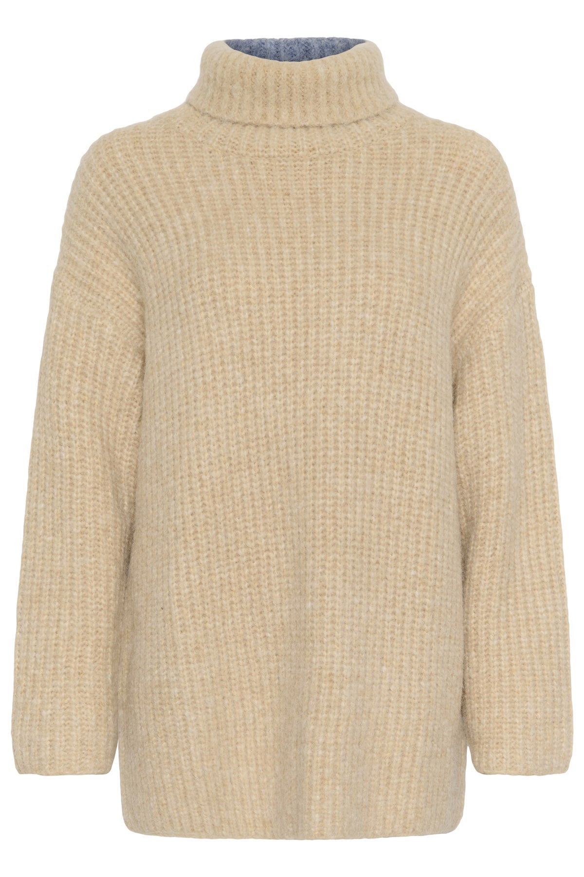 Soaked in Luxury Pleoni Contrast Back Wool Blend Jumper - Doeskin and Blue Melange