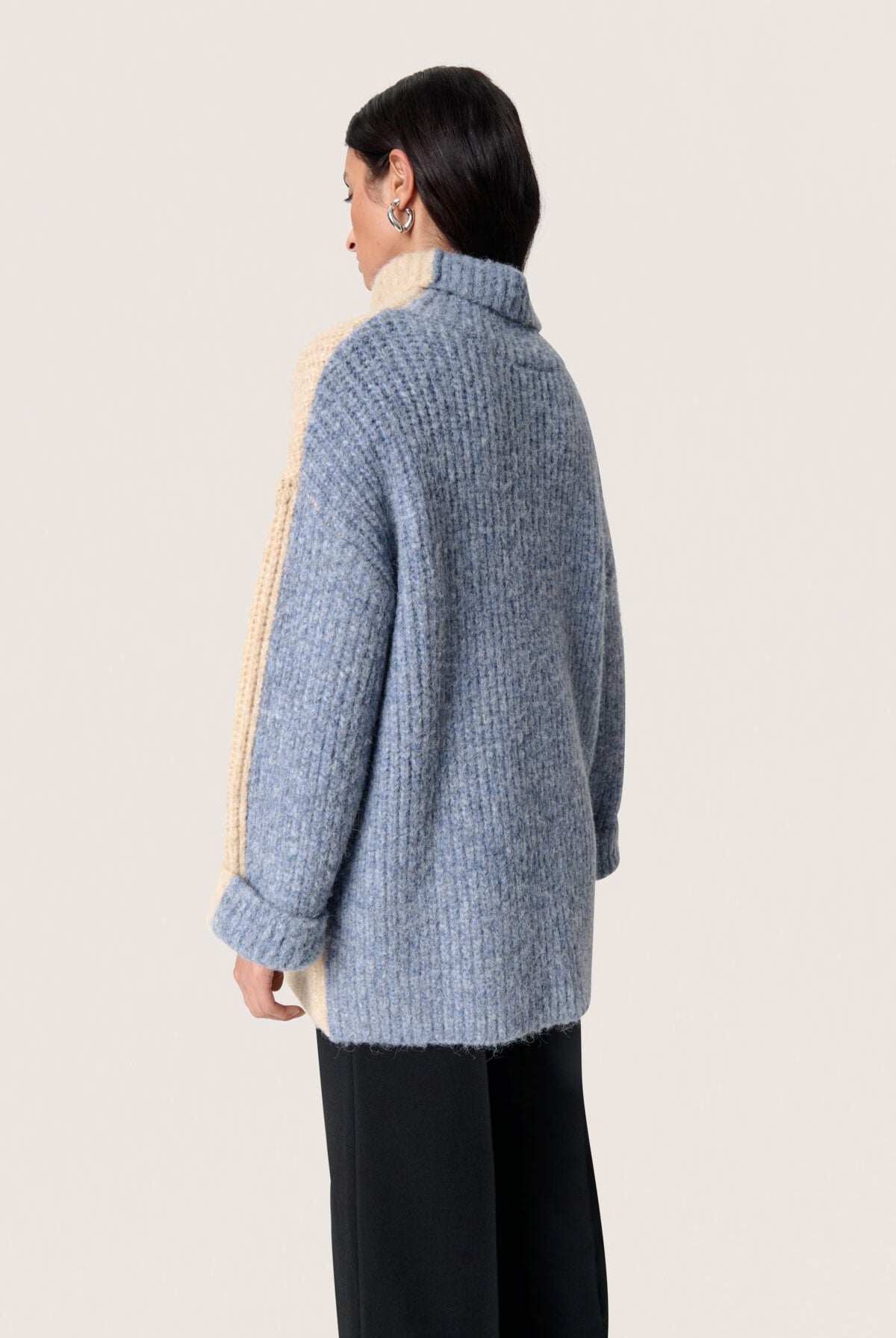 Soaked in Luxury Pleoni Contrast Back Wool Blend Jumper - Doeskin and Blue Melange
