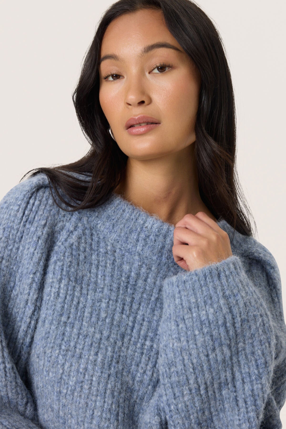 Soaked in Luxury Pleoni Tie Detail Back Wool Blend Jumper - Bijou Blue Melange