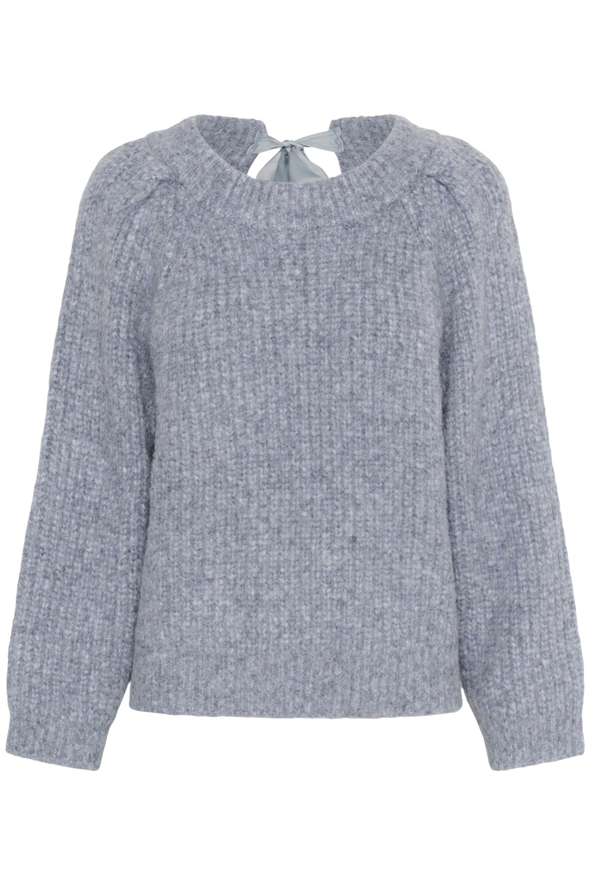 Soaked in Luxury Pleoni Tie Detail Back Wool Blend Jumper - Bijou Blue Melange