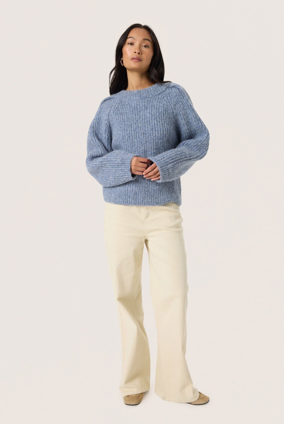 Soaked in Luxury Pleoni Tie Detail Back Wool Blend Jumper - Bijou Blue Melange