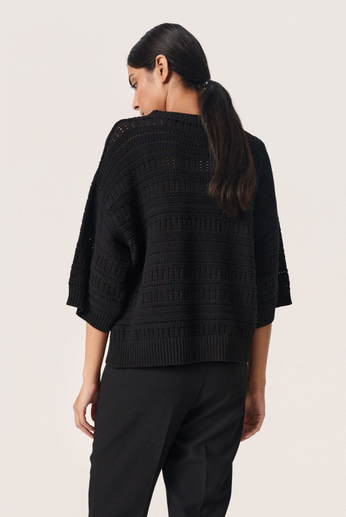 Soaked in Luxury Rava Pointelle Knit Short Sleeve Jumper - Black