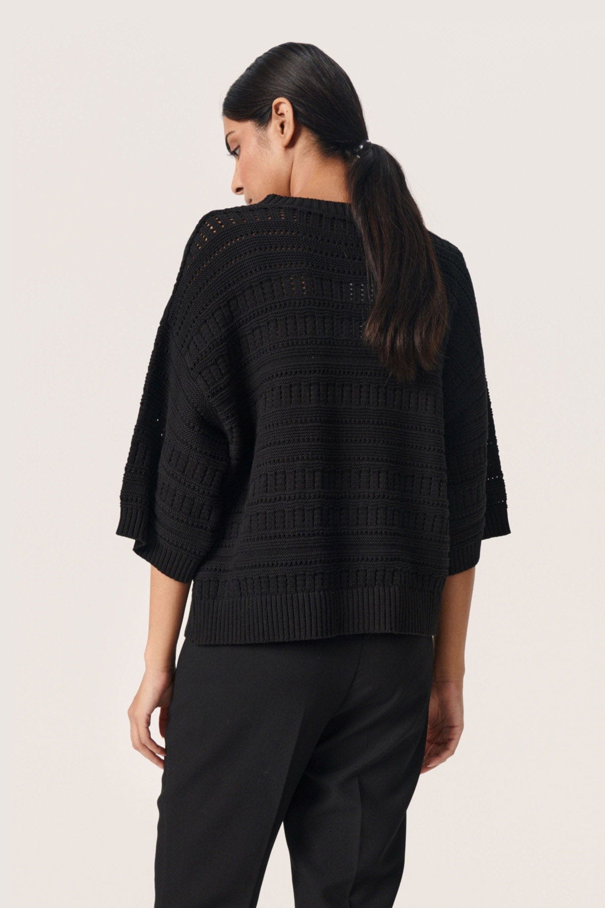 Soaked in Luxury Rava Pointelle Knit Short Sleeve Jumper - Black