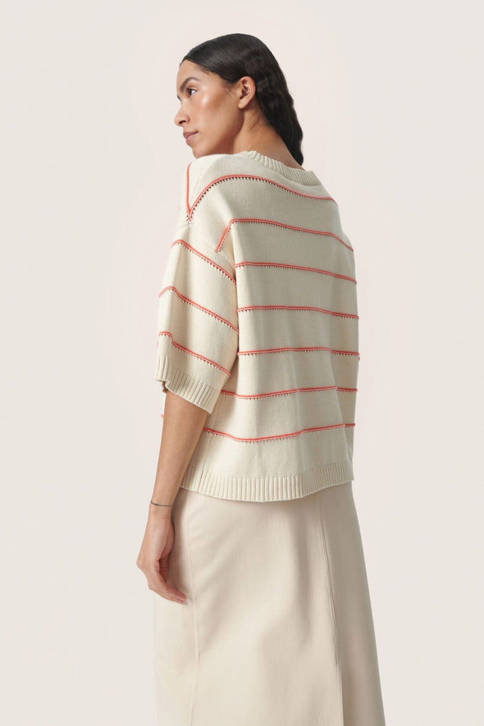 Soaked in Luxury Rava Romy Jumper - White and Hot Coral Stripe