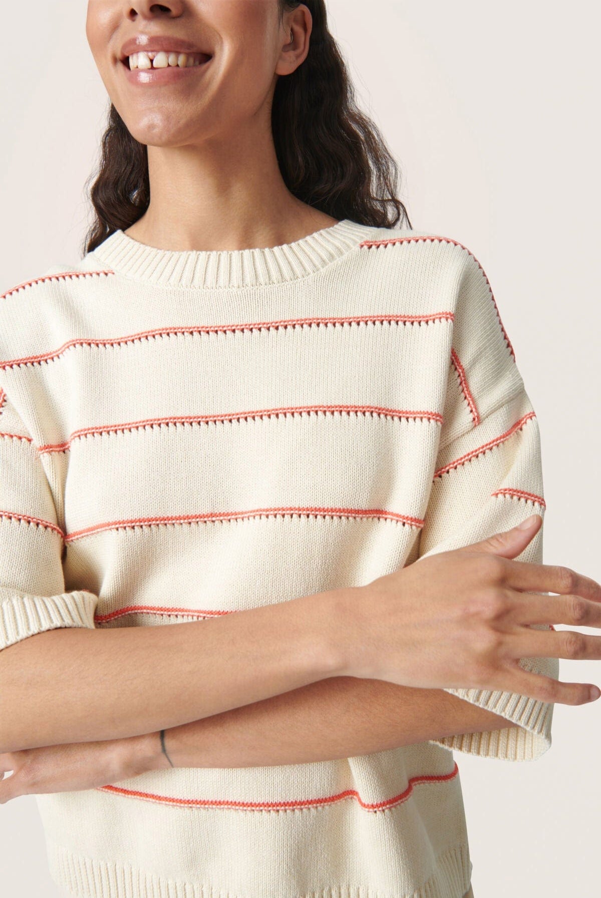 Soaked in Luxury Rava Romy Jumper - White and Hot Coral Stripe