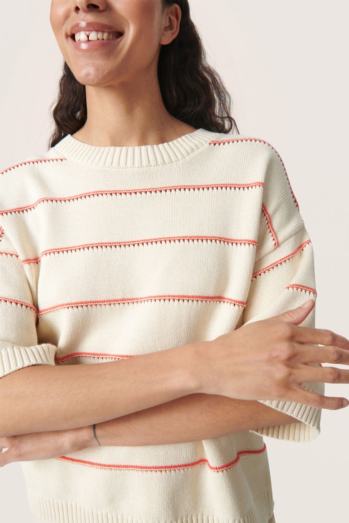 Soaked in Luxury Rava Romy Jumper - White and Hot Coral Stripe