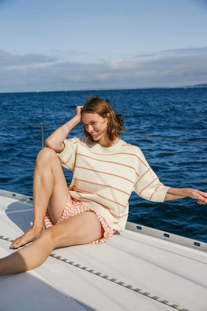 Soaked in Luxury Rava Romy Jumper - White and Hot Coral Stripe