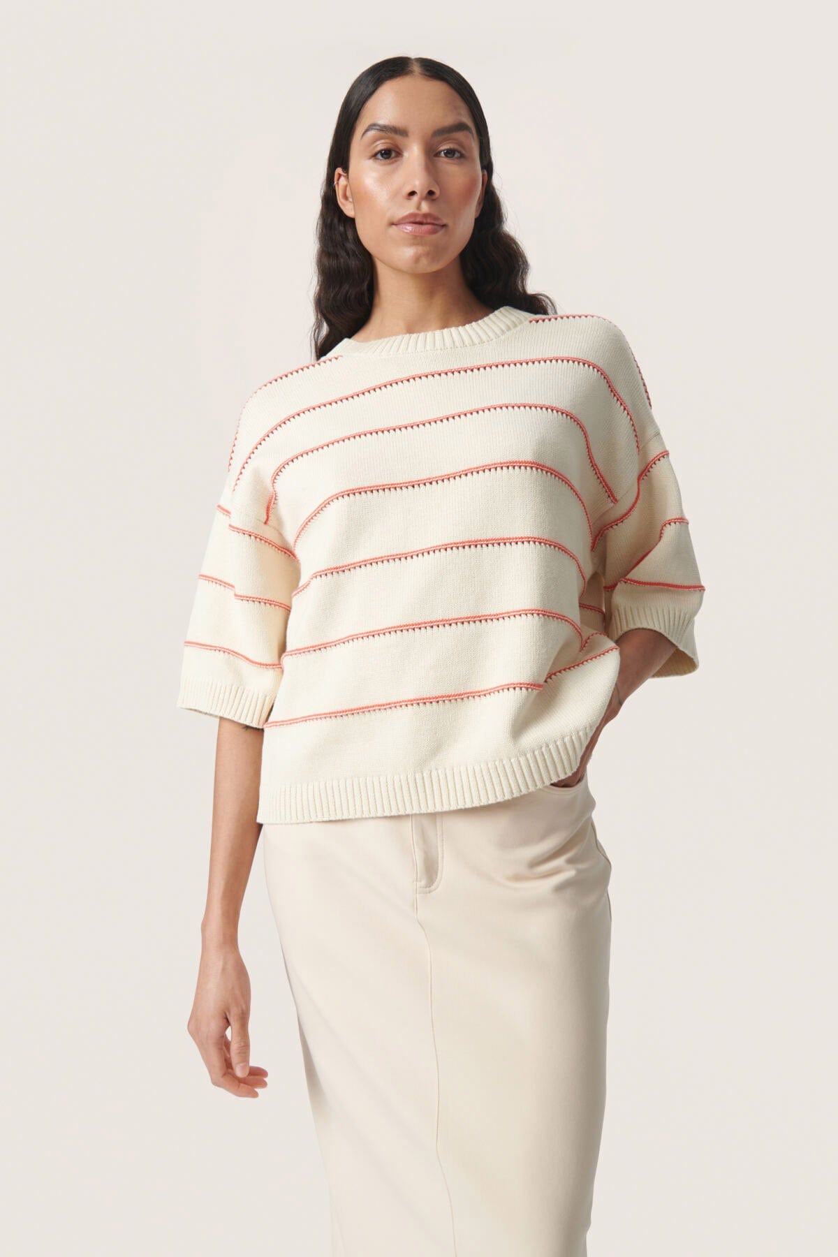 Soaked in Luxury Rava Romy Jumper - White and Hot Coral Stripe