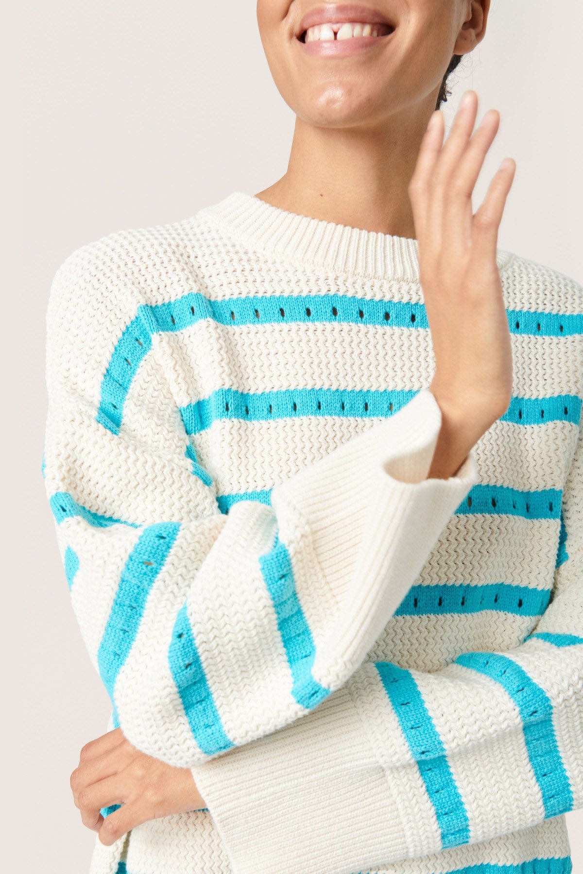 Soaked in Luxury Ravalina Stripe Knitted Jumper - White and Sea Jet Stripe