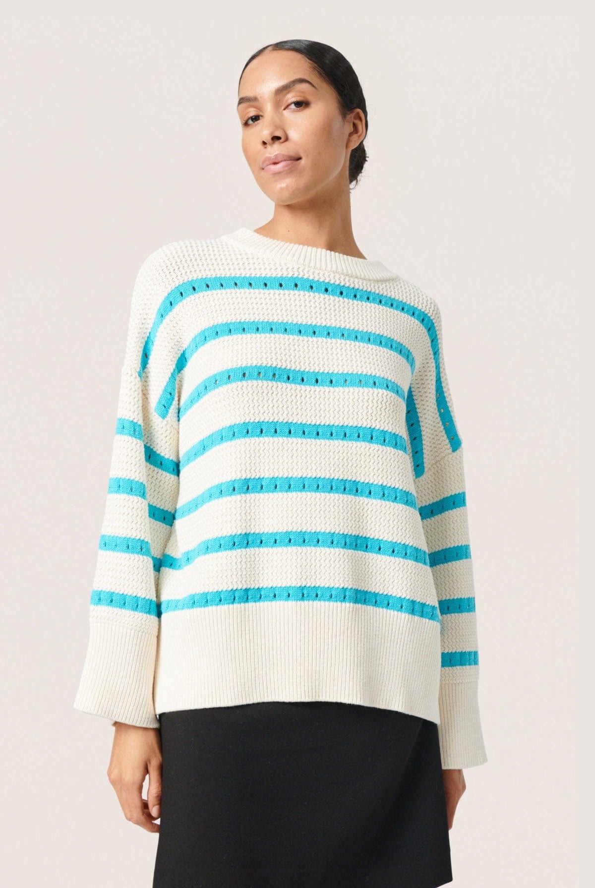 Soaked in Luxury Ravalina Stripe Knitted Jumper - White and Sea Jet Stripe