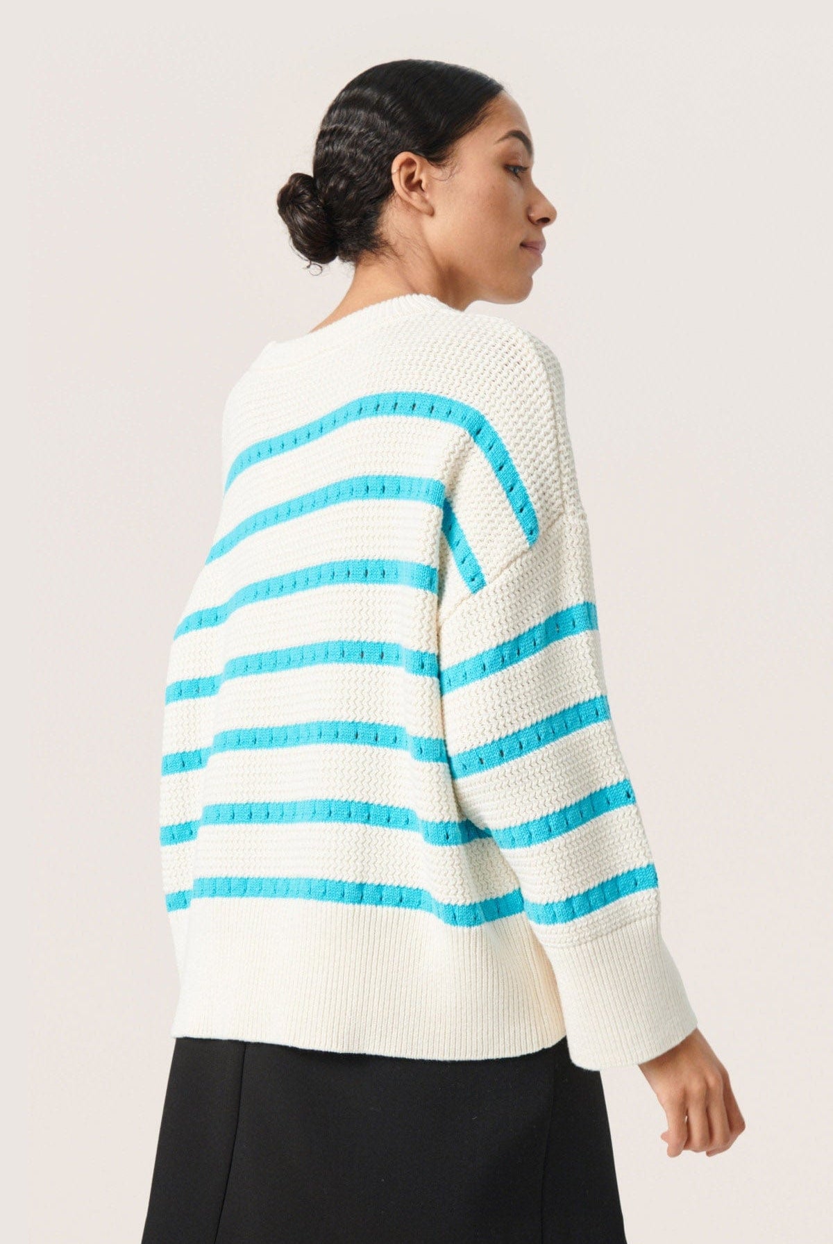 Soaked in Luxury Ravalina Stripe Knitted Jumper - White and Sea Jet Stripe
