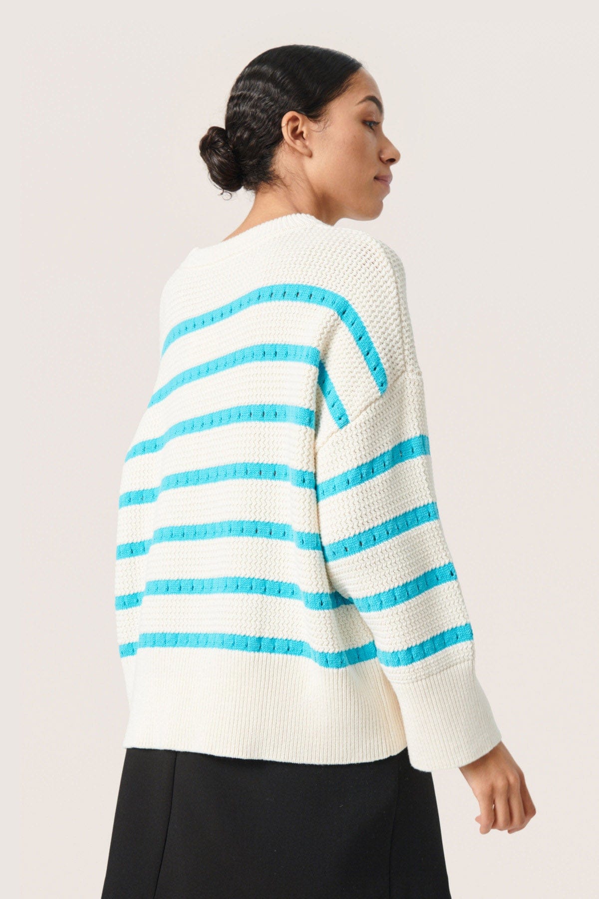 Soaked in Luxury Ravalina Stripe Knitted Jumper - White and Sea Jet Stripe