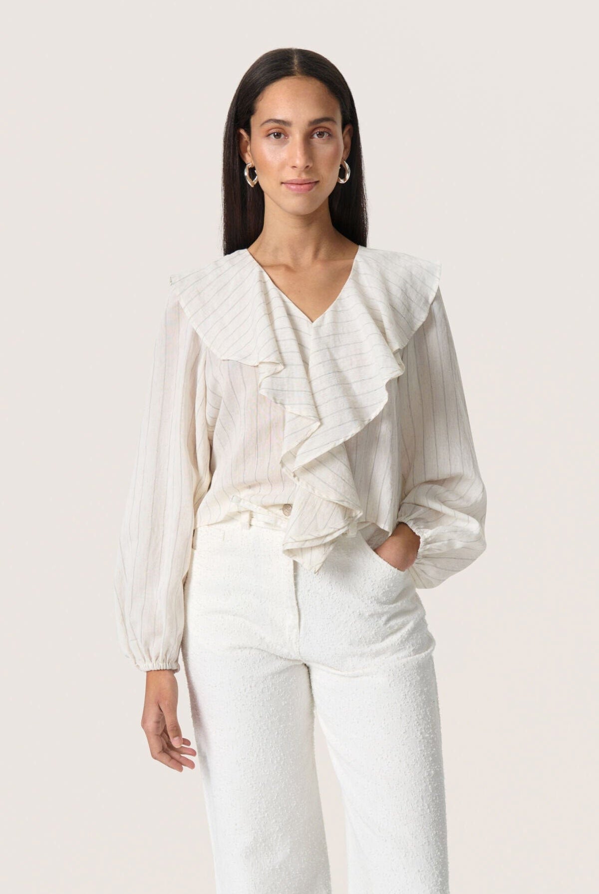 Soaked in Luxury Roya Ruffle Detail Blouse - Nature Stripe