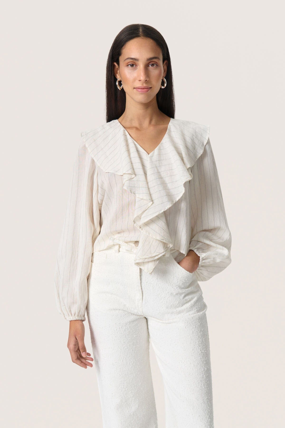 Soaked in Luxury Roya Ruffle Detail Blouse - Nature Stripe