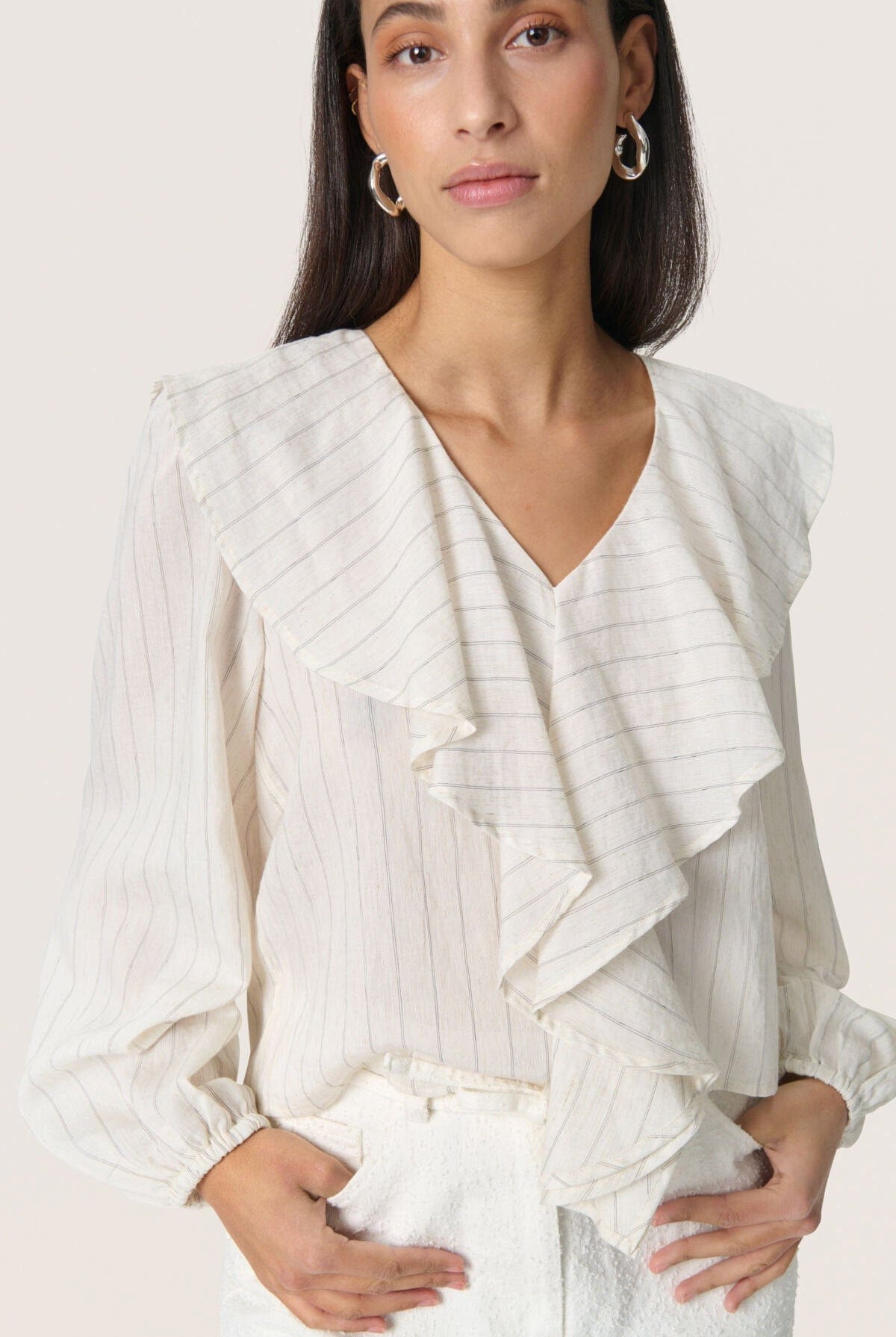 Soaked in Luxury Roya Ruffle Detail Blouse - Nature Stripe