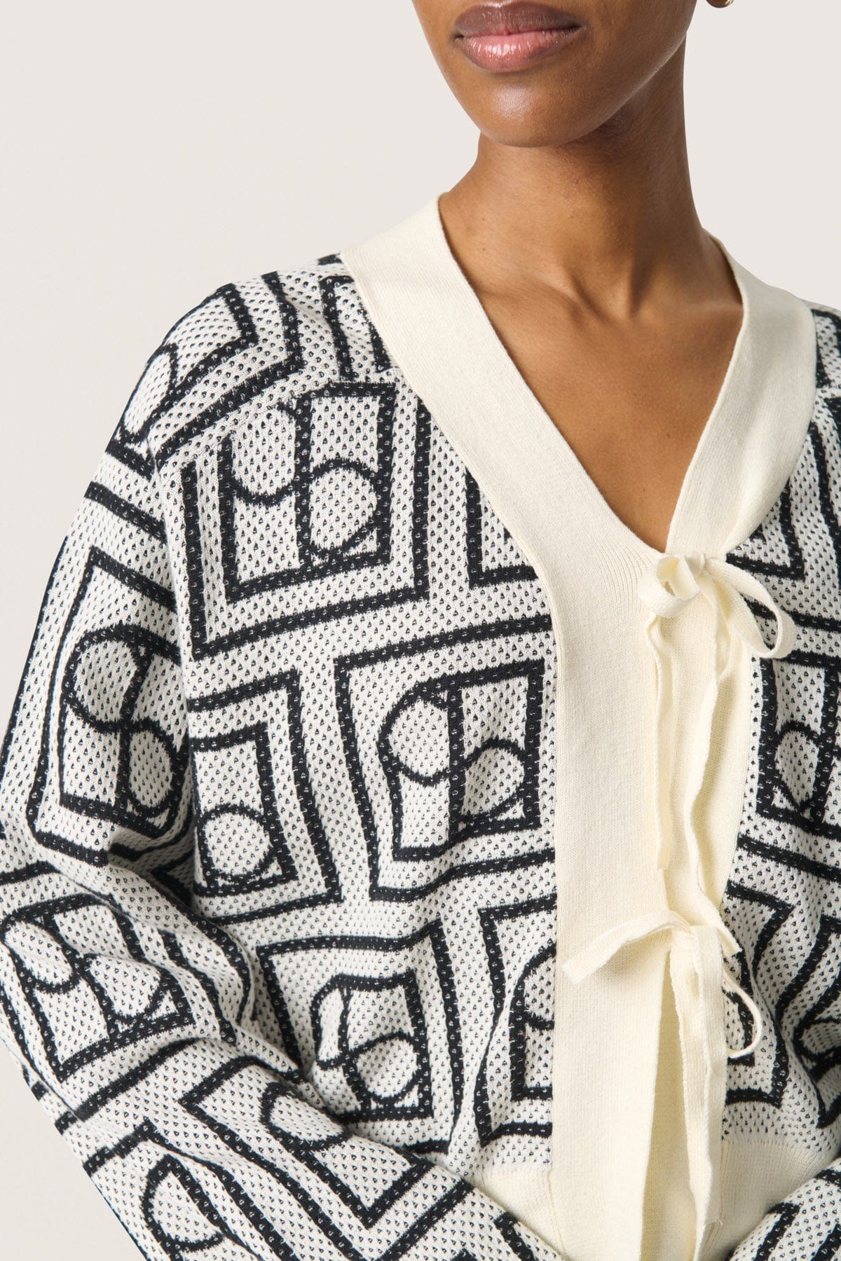 Soaked in Luxury Shonda Cardigan - White and Black Monogram