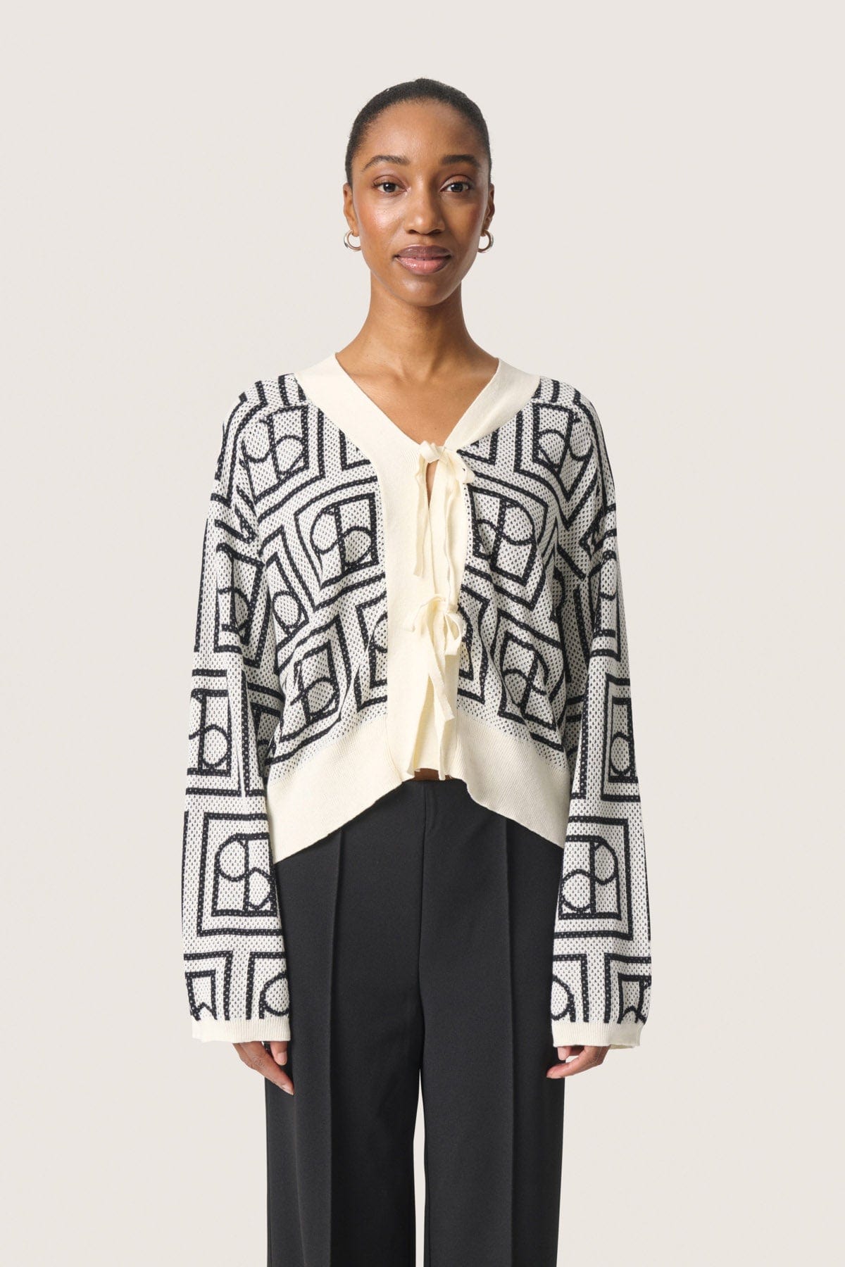 Soaked in Luxury Shonda Cardigan - White and Black Monogram
