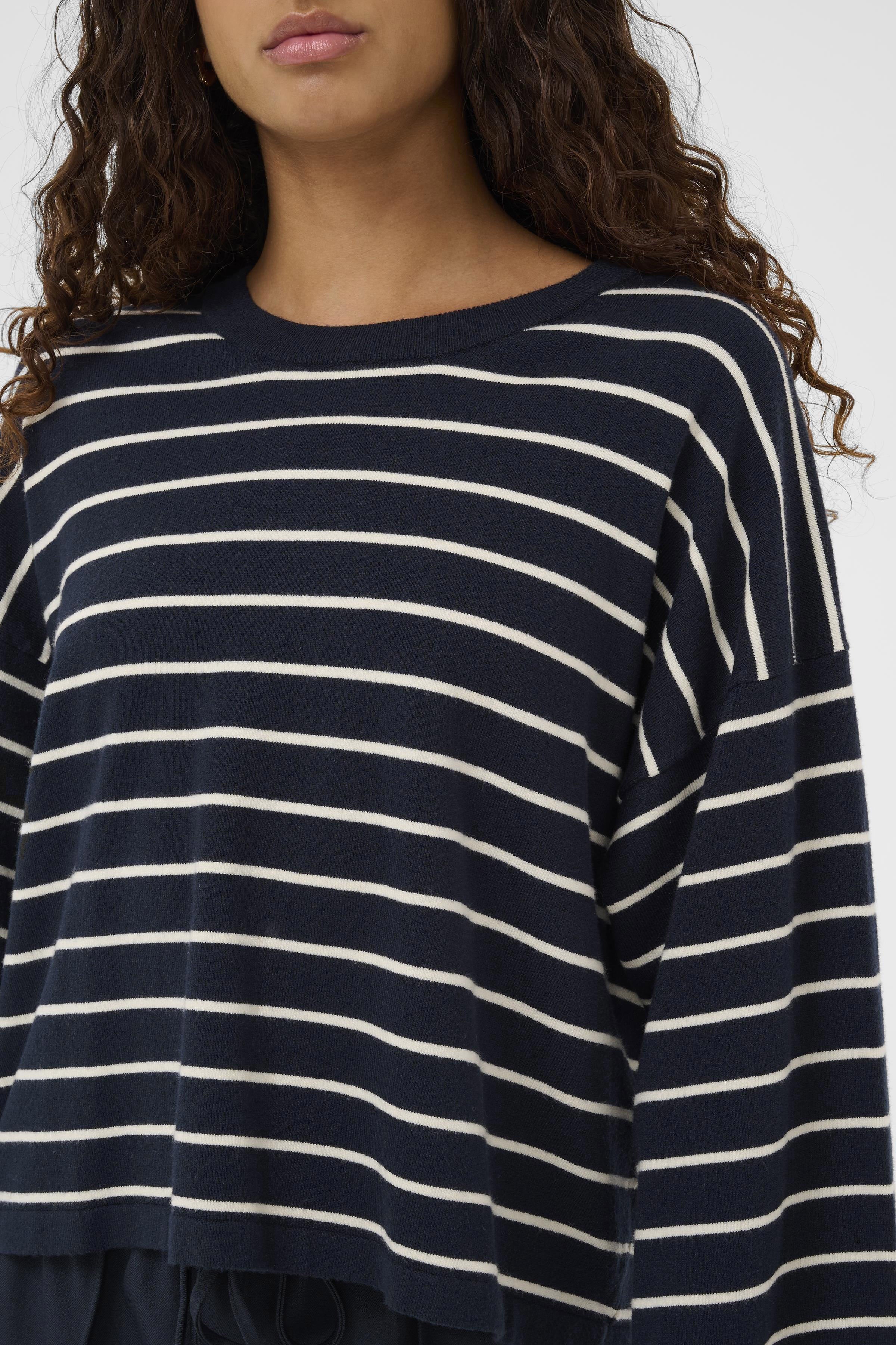 Soaked in Luxury Spina Stripe Boxy Pullover Cropped - Salute/White