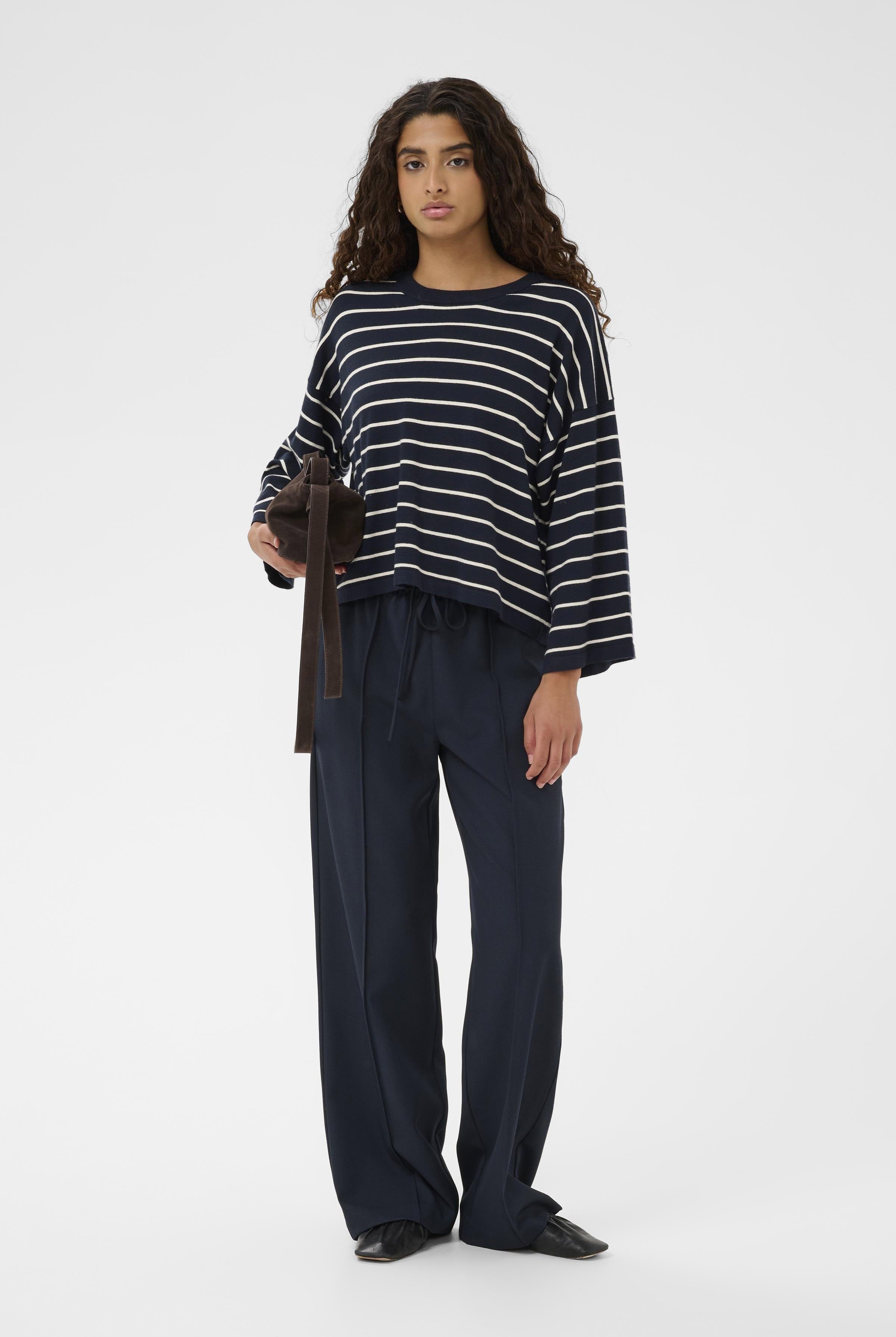 Soaked in Luxury Spina Stripe Boxy Pullover Cropped - Salute/White