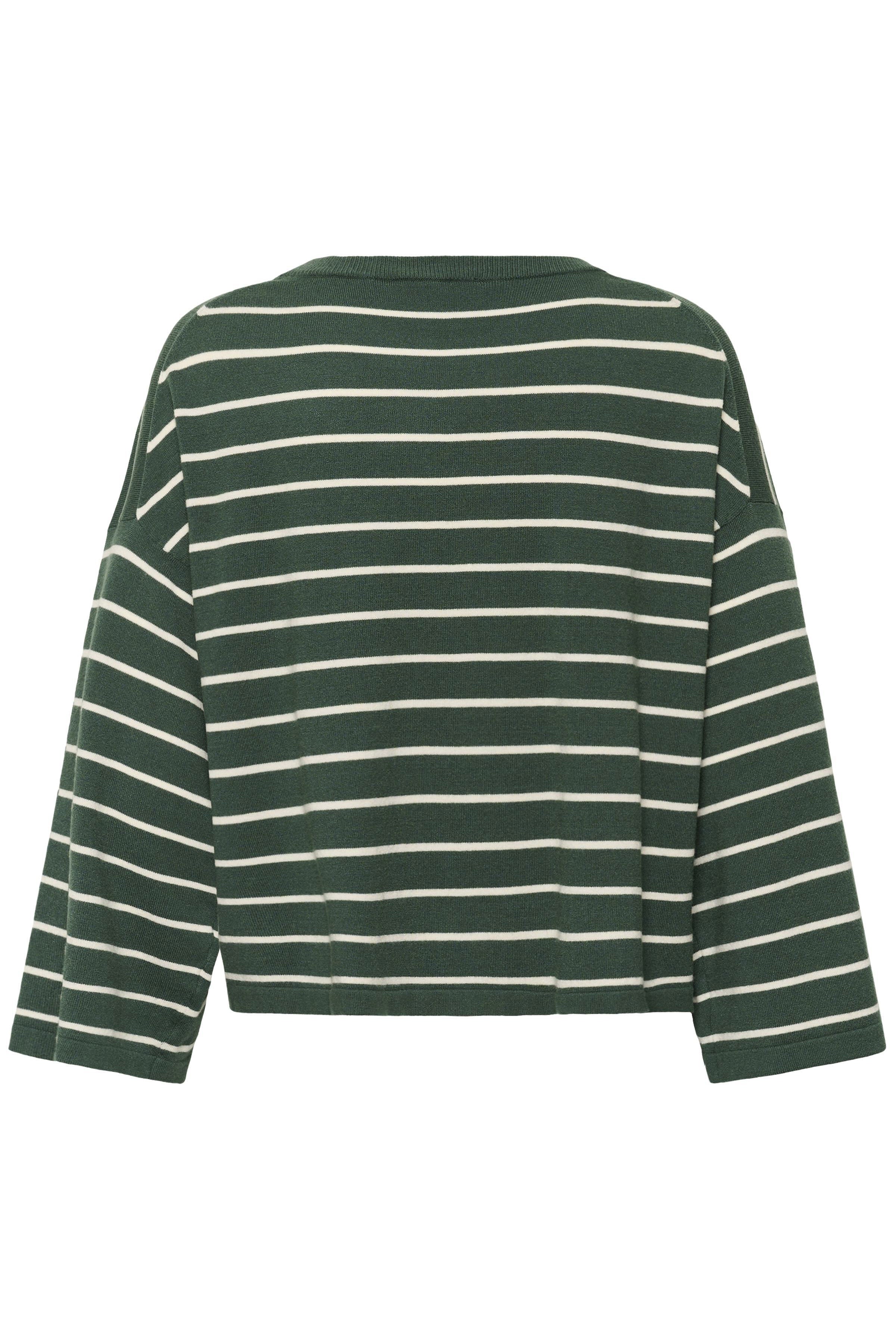 Soaked in Luxury Spina Stripe Boxy Pullover Cropped - Trekking Green/White