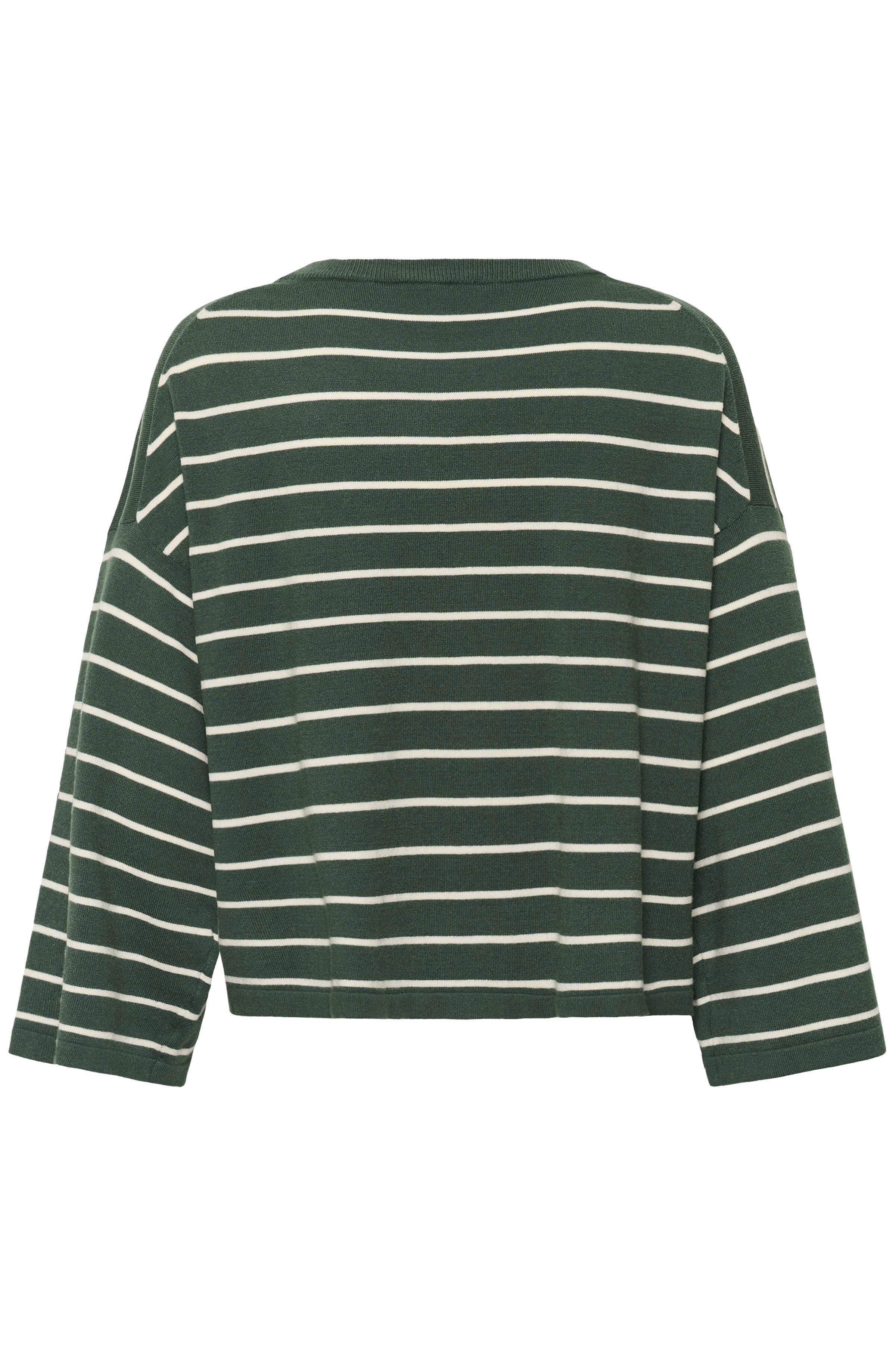 Soaked in Luxury Spina Stripe Boxy Pullover Cropped - Trekking Green/White