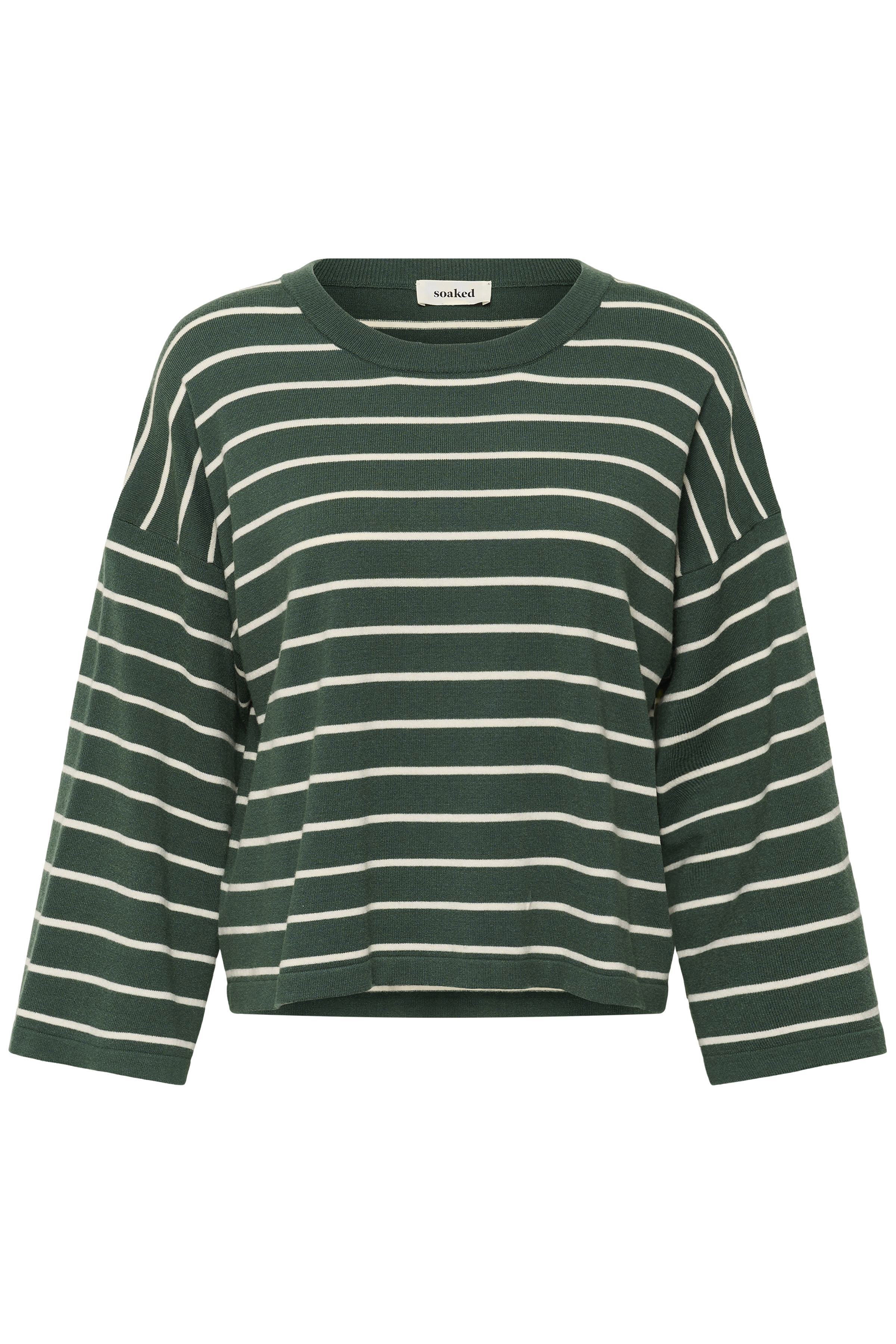 Soaked in Luxury Spina Stripe Boxy Pullover Cropped - Trekking Green/White