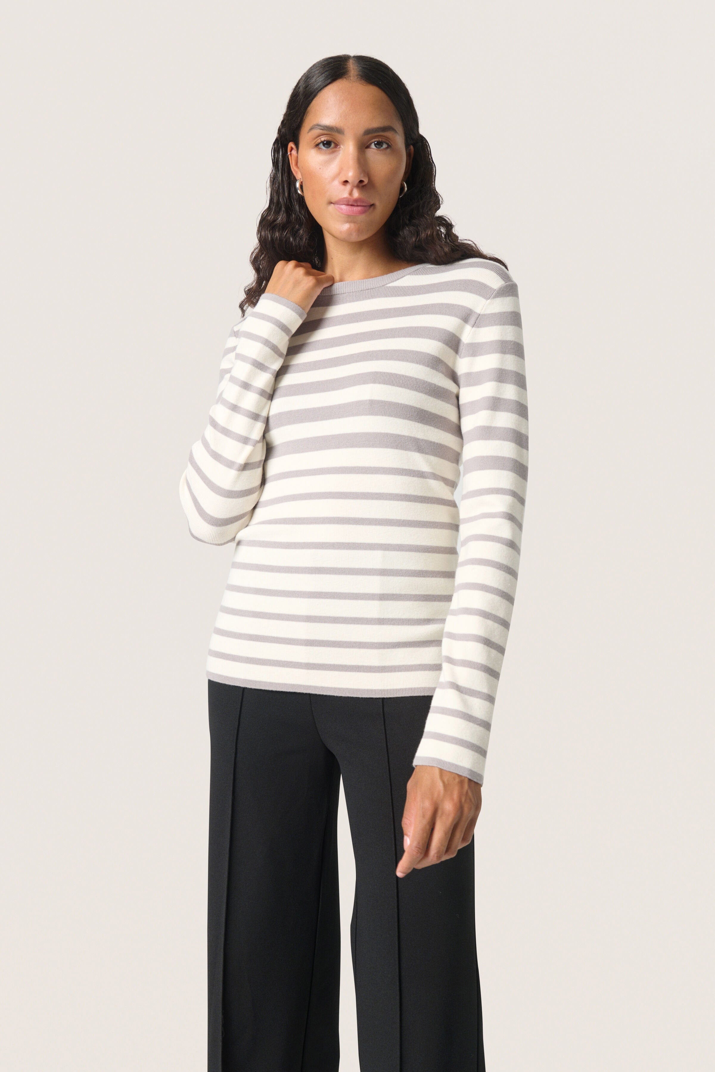 Soaked in Luxury Spina Striped Crew Neck Jumper - Porpoise and White Stripe