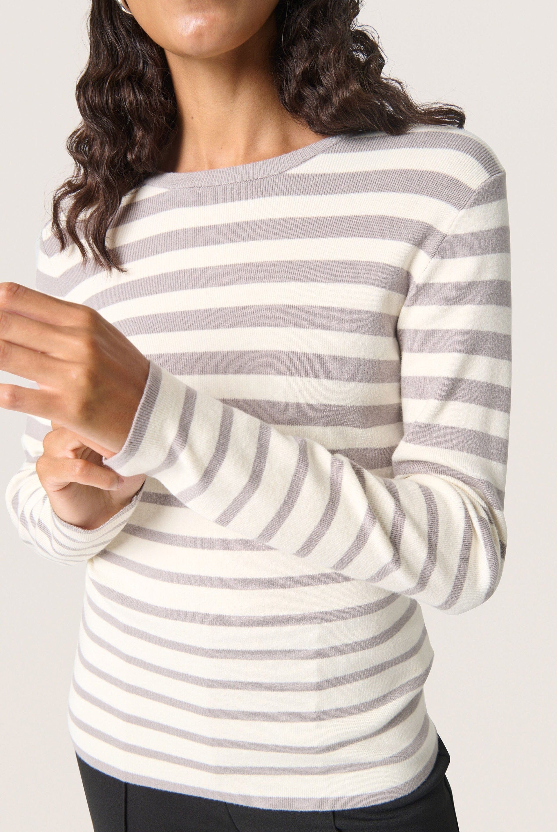 Soaked in Luxury Spina Striped Crew Neck Jumper - Porpoise and White Stripe