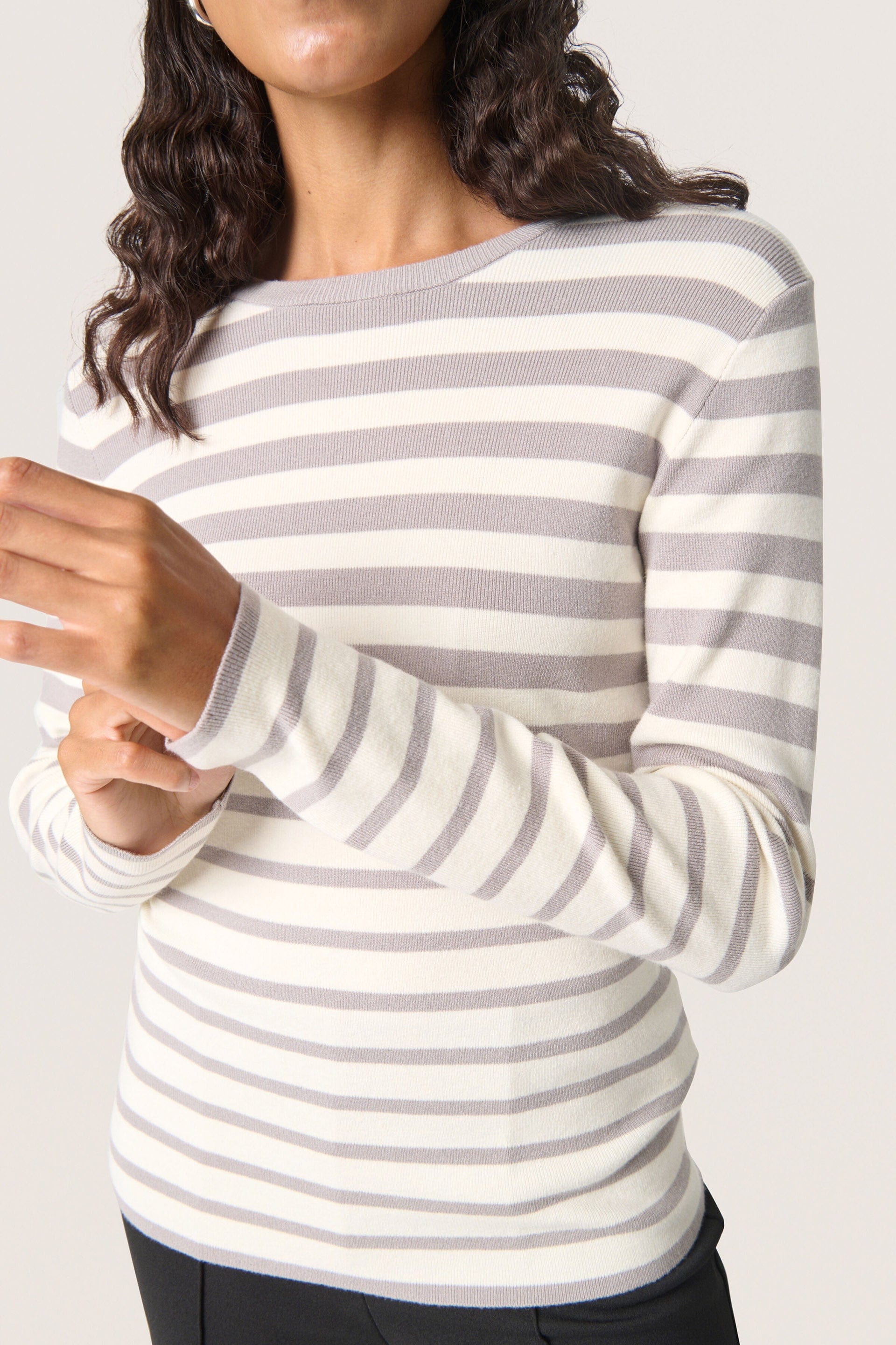 Soaked in Luxury Spina Striped Crew Neck Jumper - Porpoise and White Stripe
