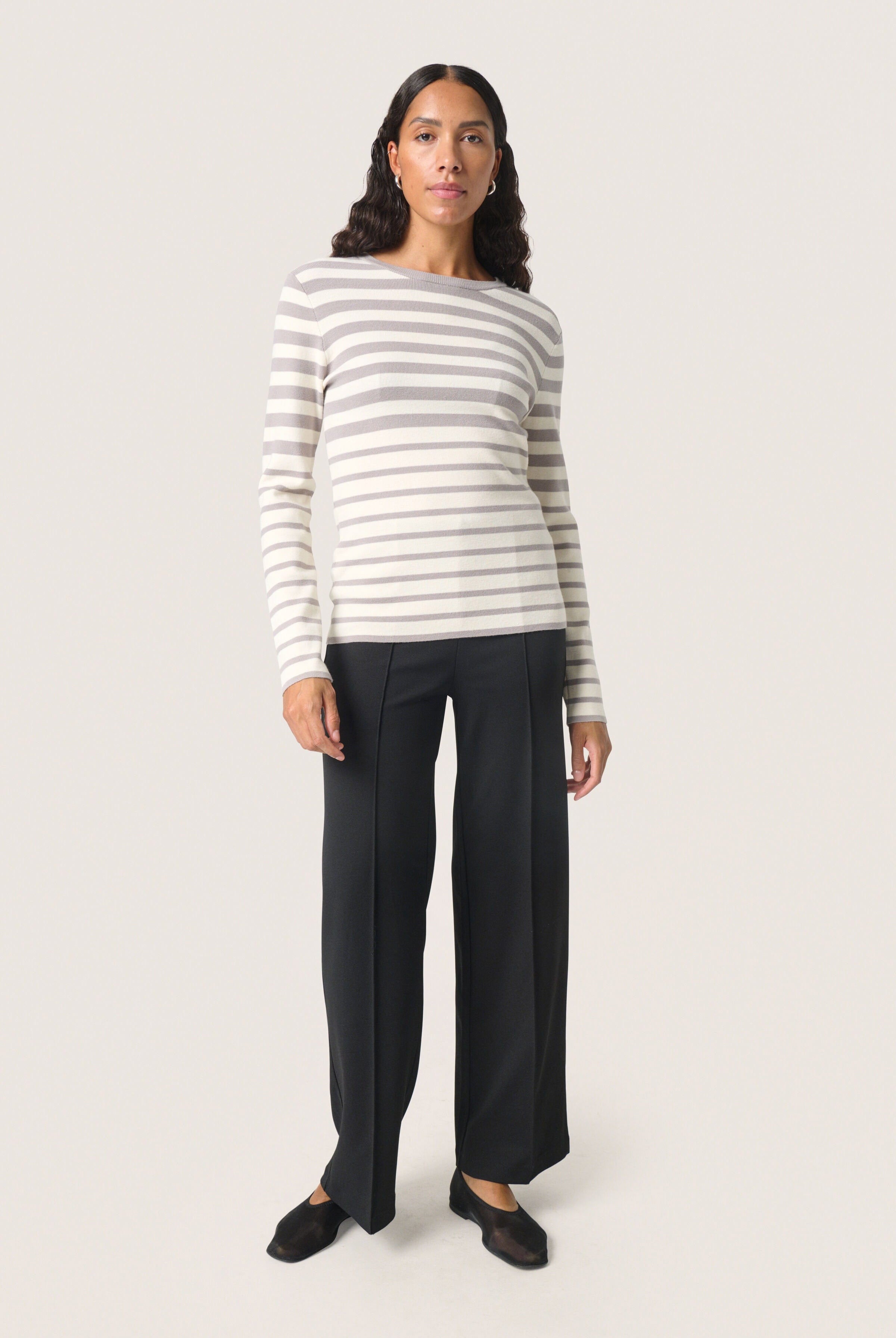 Soaked in Luxury Spina Striped Crew Neck Jumper - Porpoise and White Stripe