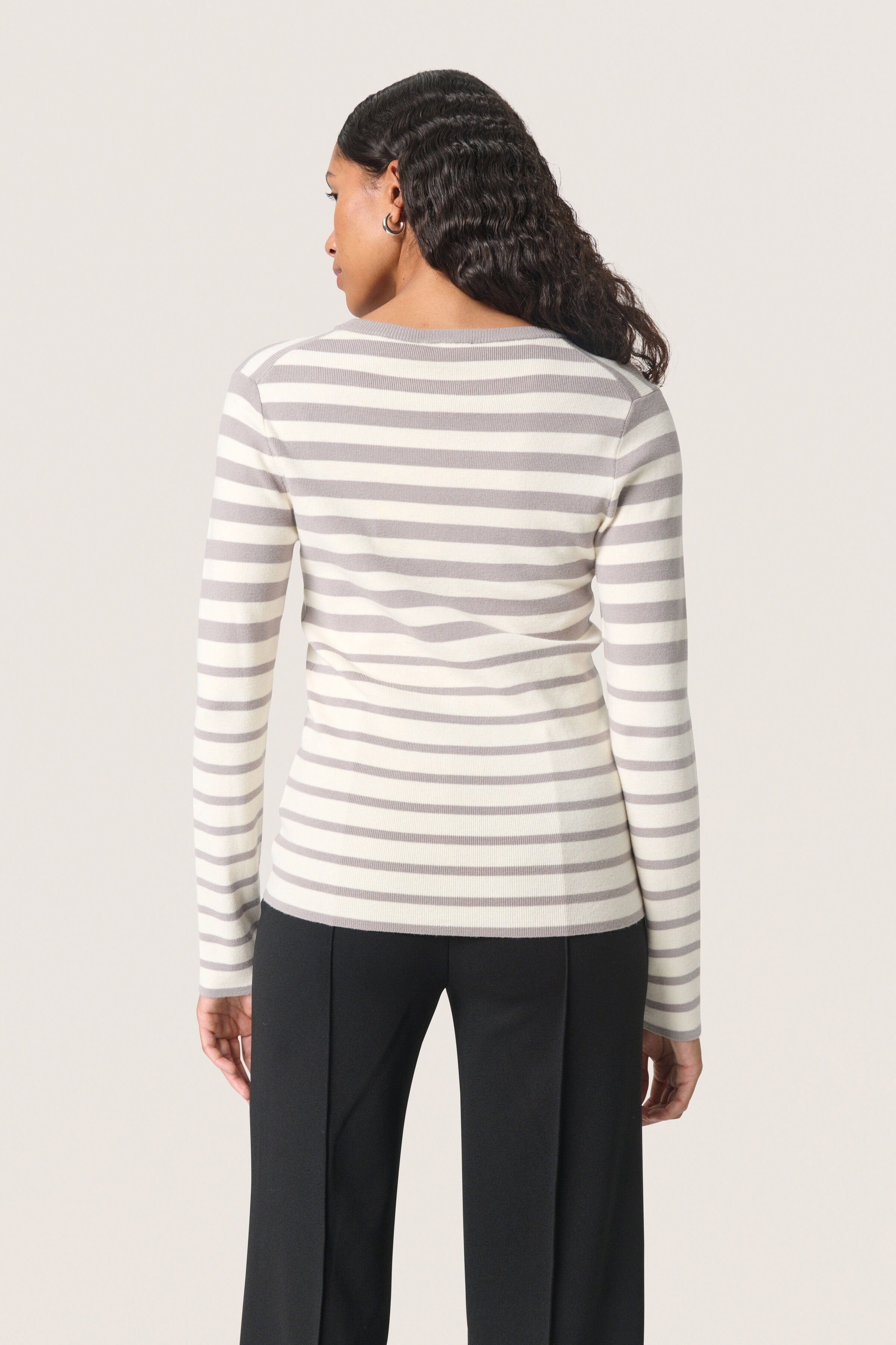 Soaked in Luxury Spina Striped Crew Neck Jumper - Porpoise and White Stripe